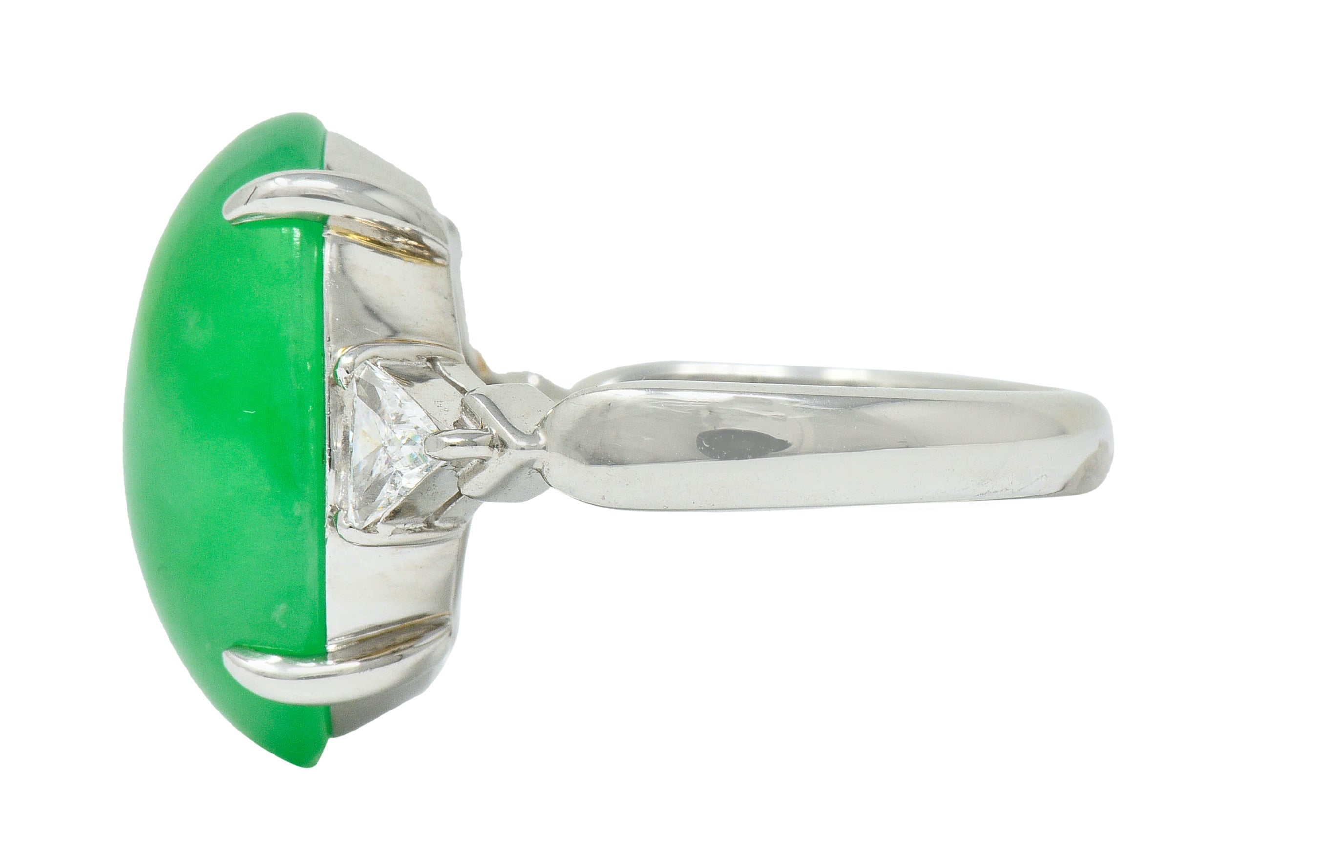 Contemporary Jade Diamond Platinum Cabochon Ring GIARing - Wilson's Estate Jewelry