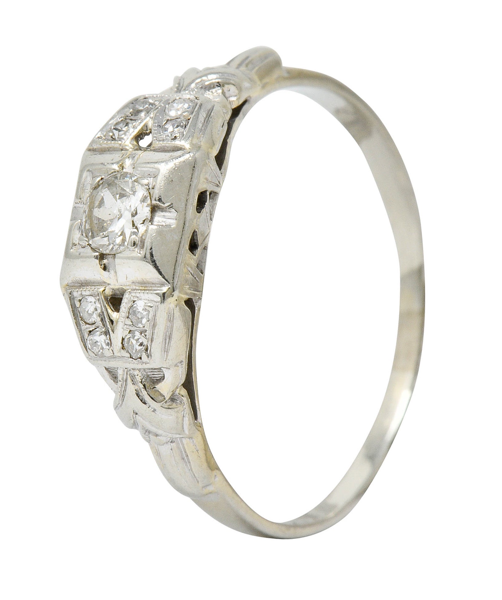 Art Deco 0.25 CTW Diamond 18 Karat White Gold Engagement RingRing - Wilson's Estate Jewelry