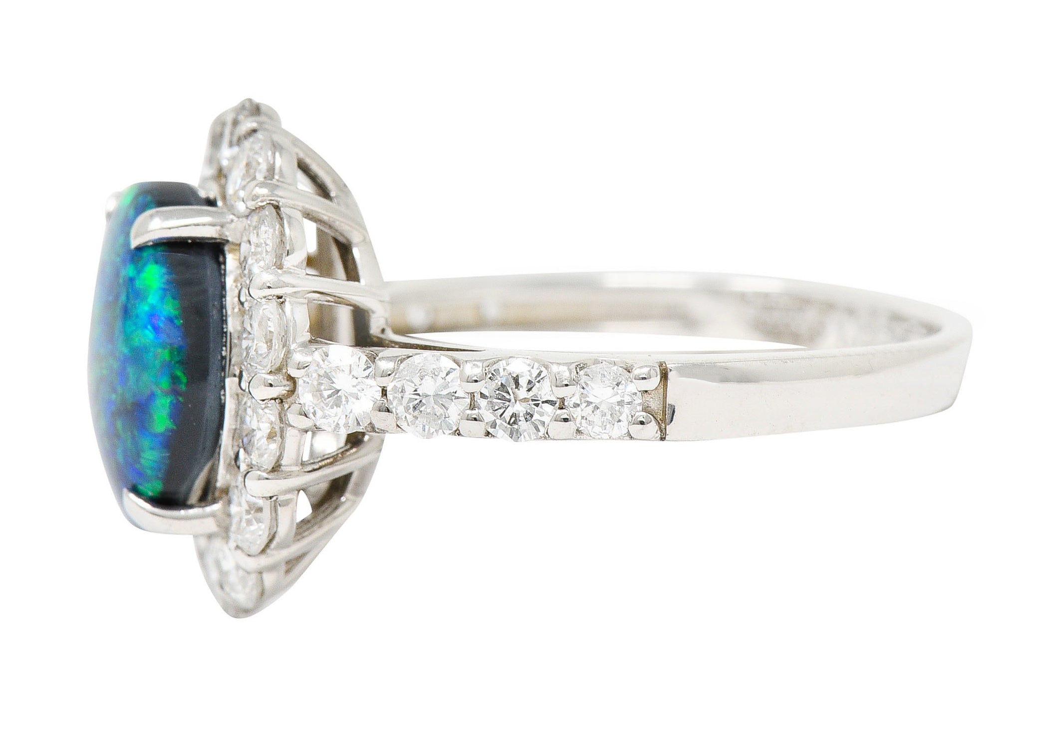 Contemporary Opal Diamond Platinum Cluster RingRing - Wilson's Estate Jewelry