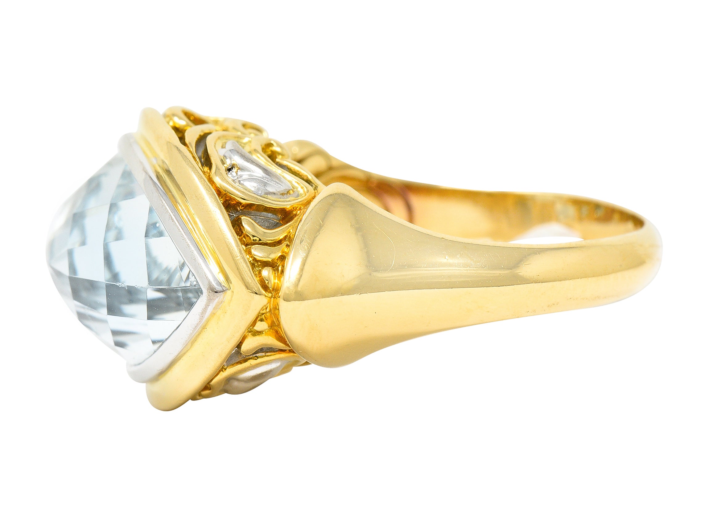 John Hardy Contemporary Navette Cut Aquamarine 18 Karat Two-Tone Gold Cocktail Ring Wilson's Estate Jewelry