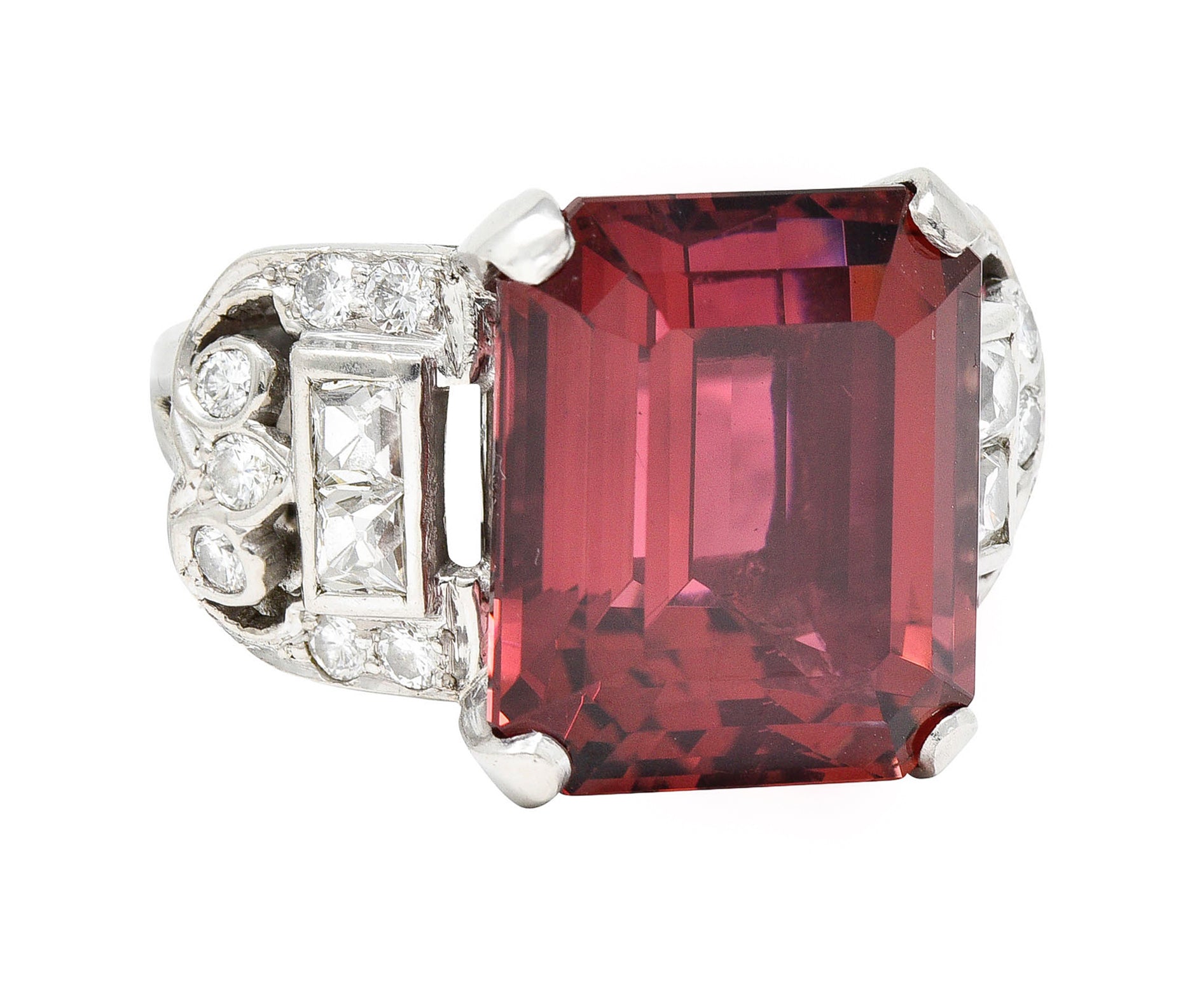 1950's Mid-Century Rubellite Diamond Palladium Cocktail RingRing - Wilson's Estate Jewelry