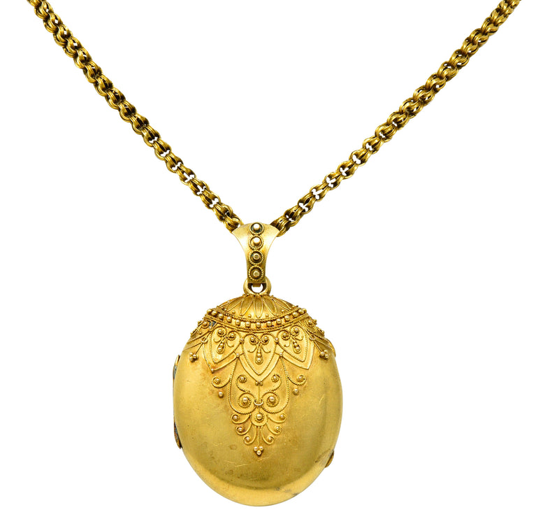 Victorian Etruscan Revival 14 & 18 Karat Gold Locket NecklaceNecklace - Wilson's Estate Jewelry