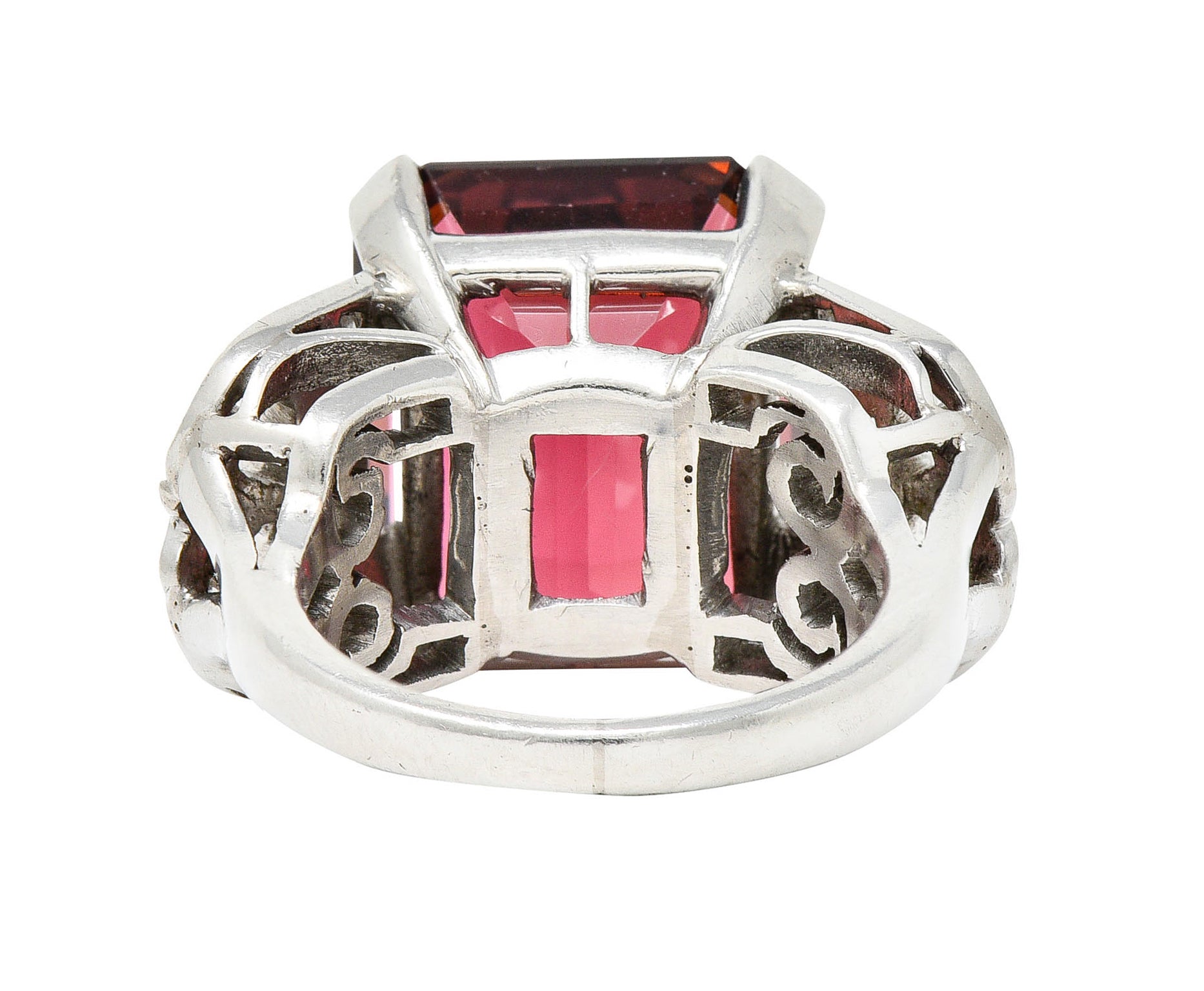 1950's Mid-Century Rubellite Diamond Palladium Cocktail RingRing - Wilson's Estate Jewelry