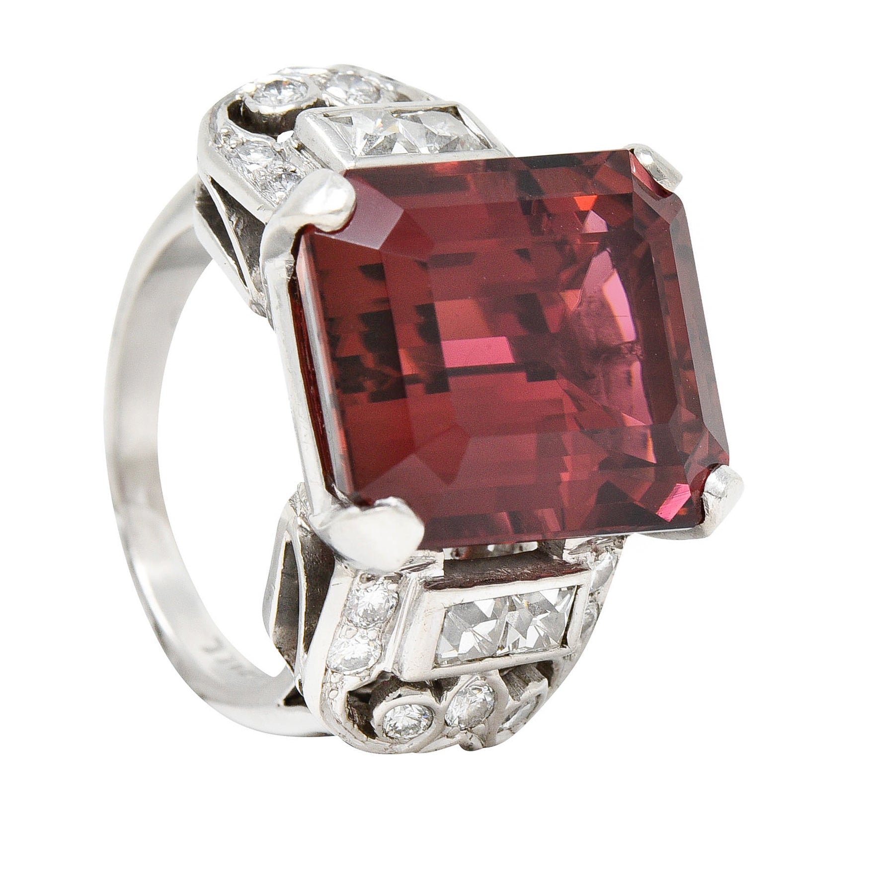 1950's Mid-Century Rubellite Diamond Palladium Cocktail RingRing - Wilson's Estate Jewelry