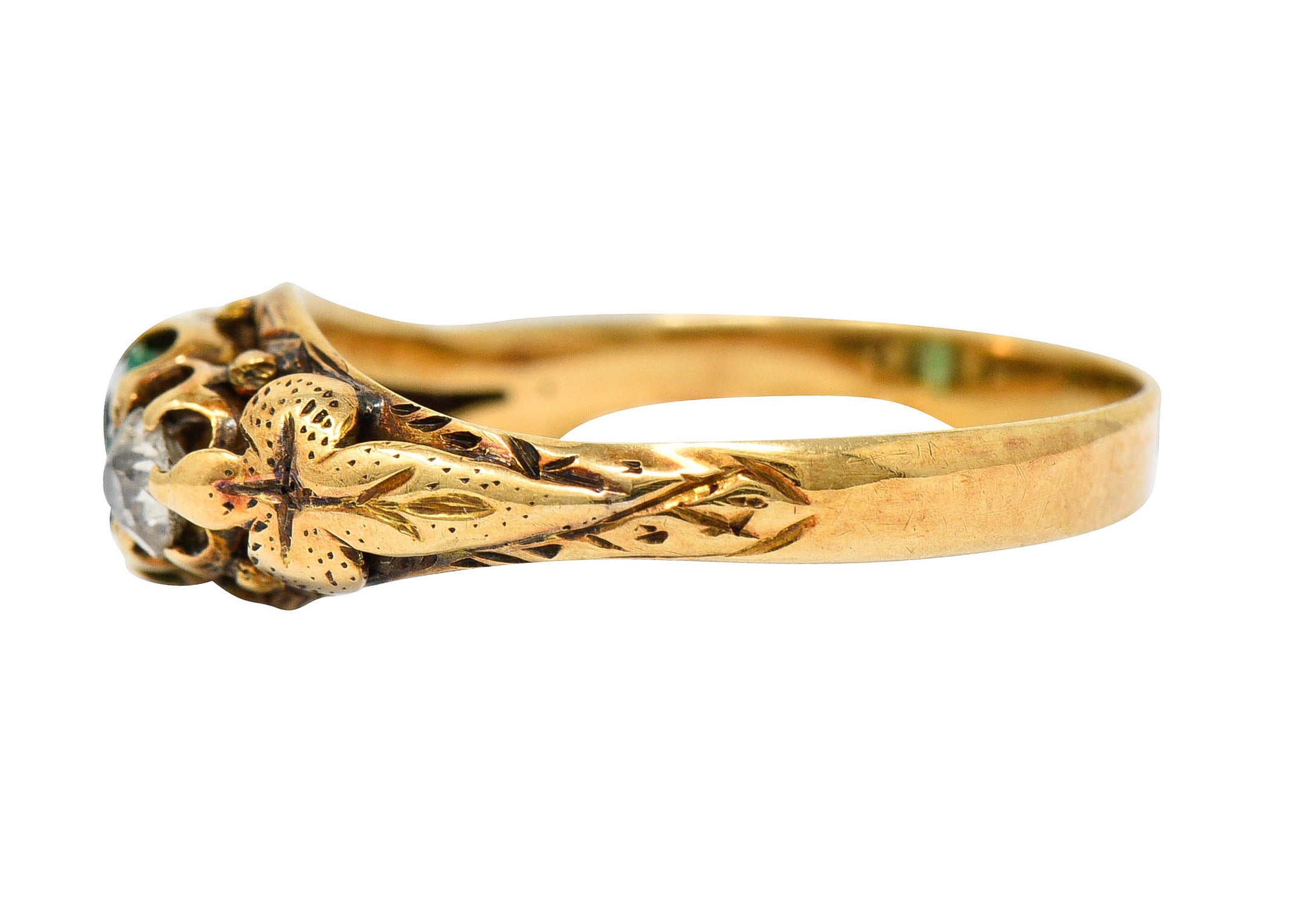 Art Nouveau 0.47 Emerald Diamond 14 Karat Gold Foliate Band RingRing - Wilson's Estate Jewelry