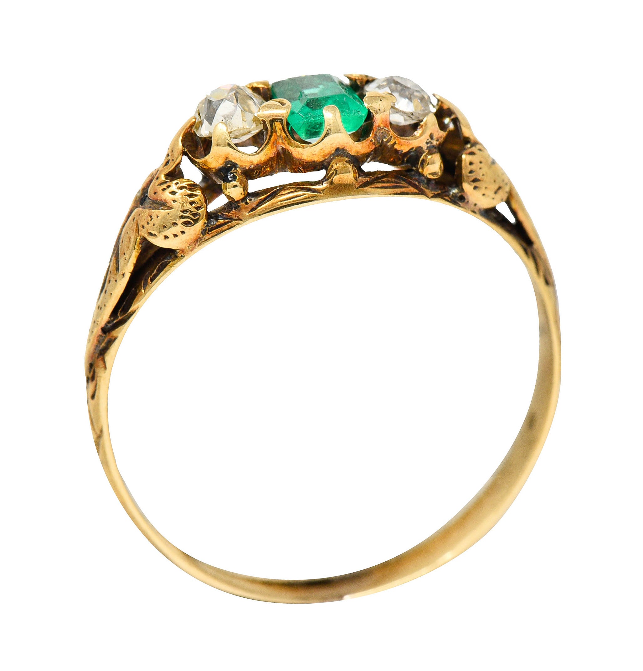 Art Nouveau 0.47 Emerald Diamond 14 Karat Gold Foliate Band RingRing - Wilson's Estate Jewelry