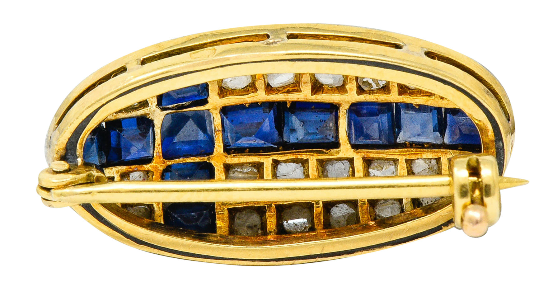 French Edwardian Sapphire Diamond Platinum-Topped 18 Karat Gold Cross BroochBrooch - Wilson's Estate Jewelry