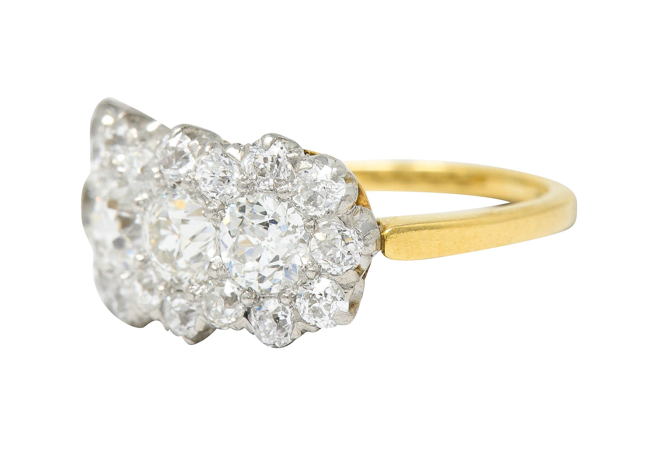 Edwardian 2.65 CTW Diamond Platinum-Topped 18 Karat Gold Cluster Band RingRing - Wilson's Estate Jewelry