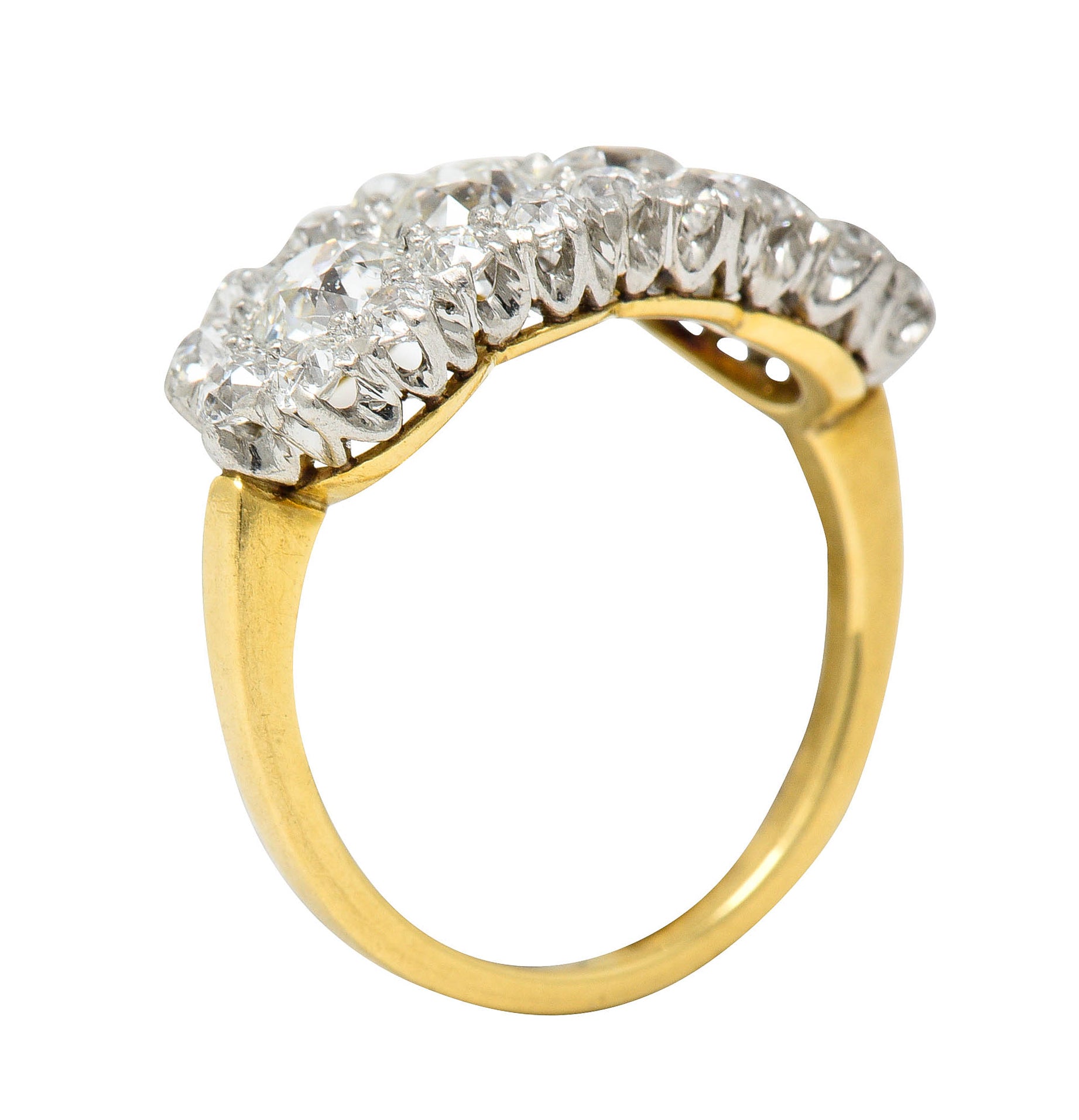 Edwardian 2.65 CTW Diamond Platinum-Topped 18 Karat Gold Cluster Band RingRing - Wilson's Estate Jewelry