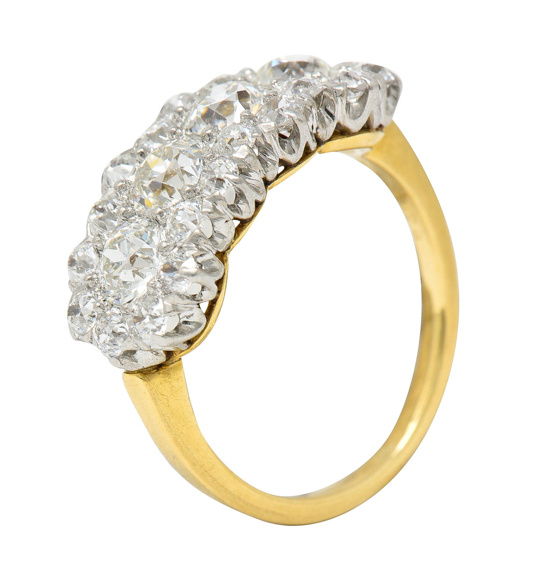 Edwardian 2.65 CTW Diamond Platinum-Topped 18 Karat Gold Cluster Band RingRing - Wilson's Estate Jewelry