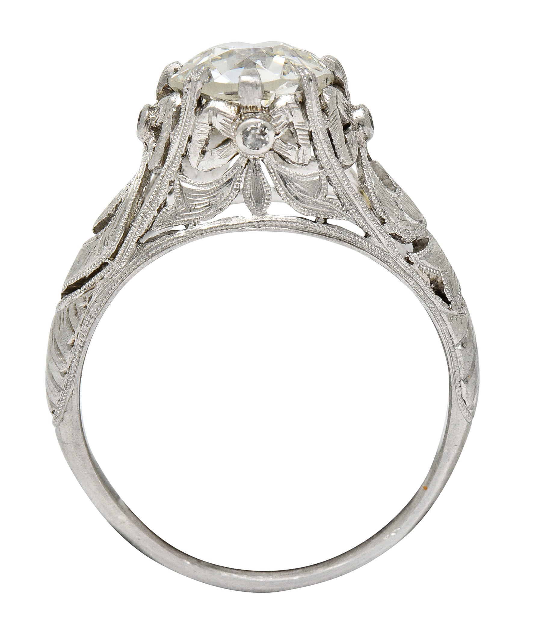 Belle Époque Antique 1.88 CTW Diamond Platinum Bow Engagement Ring GIA Wilson's Estate Jewelry