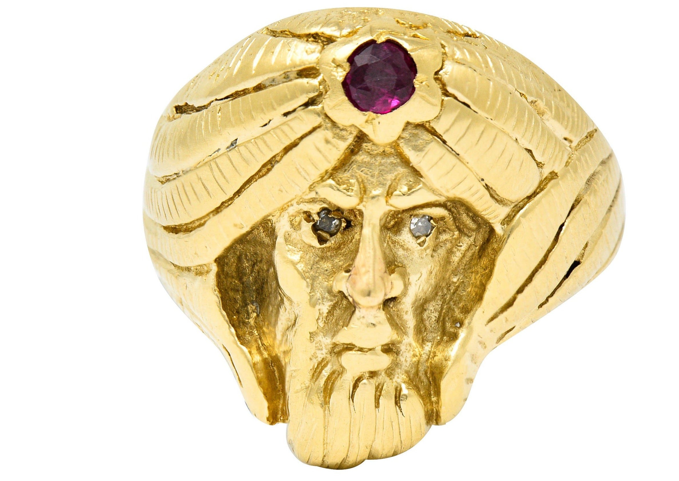 Art Nouveau Ruby Diamond 14 Karat Gold Wise Man RingRing - Wilson's Estate Jewelry