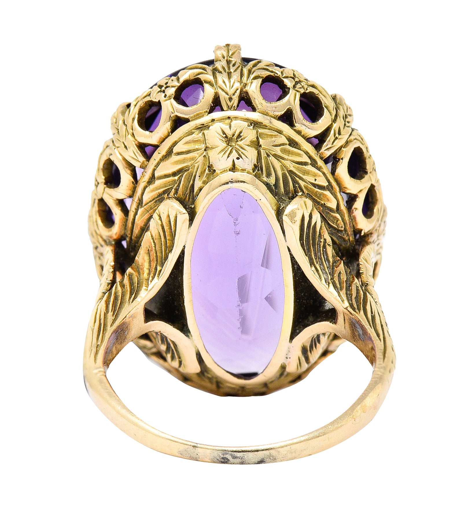 1920's Art Deco Amethyst 18 Karat Yellow Gold Floral Gemstone Ring Wilson's Estate Jewelry