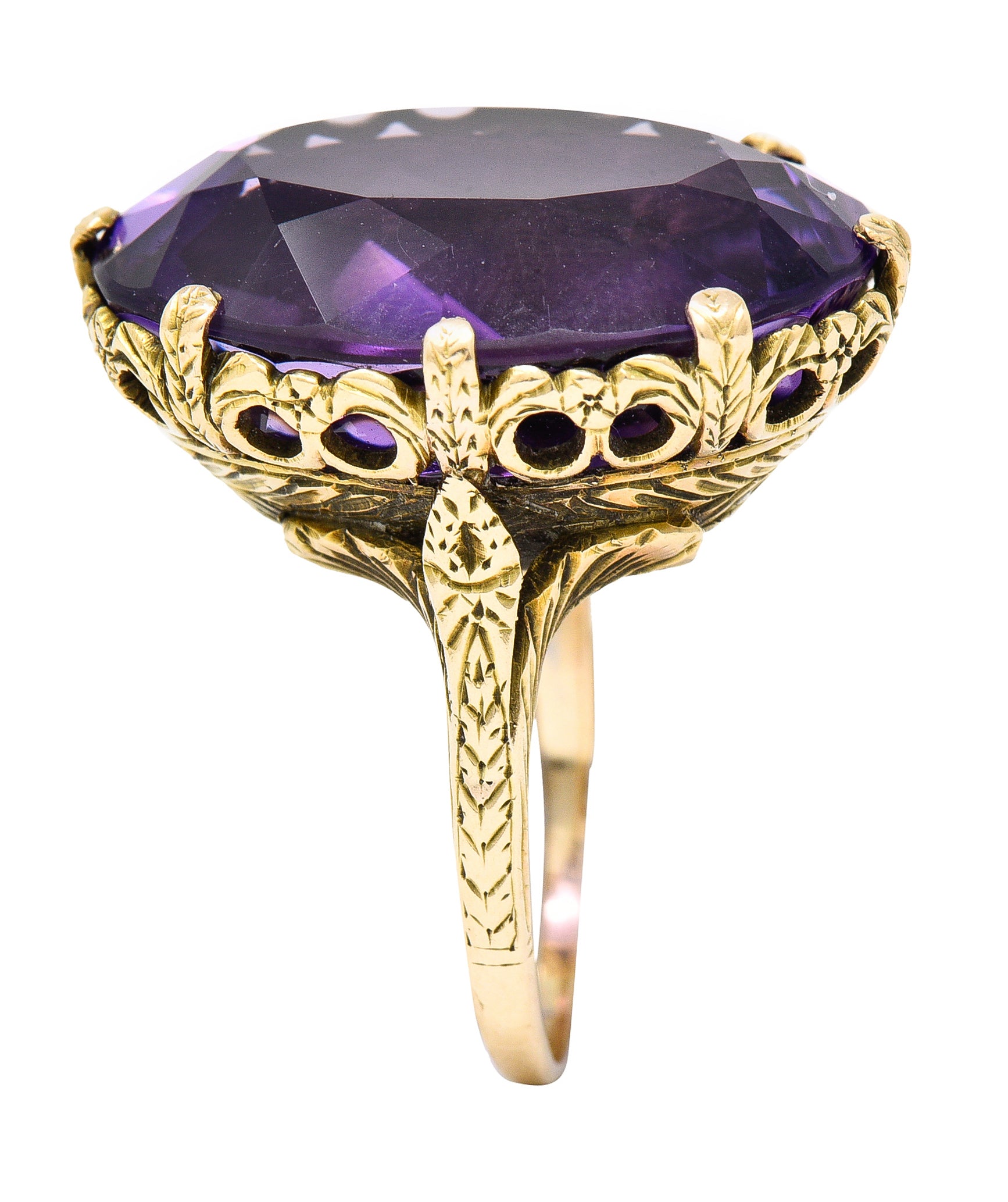 1920's Art Deco Amethyst 18 Karat Yellow Gold Floral Gemstone Ring Wilson's Estate Jewelry