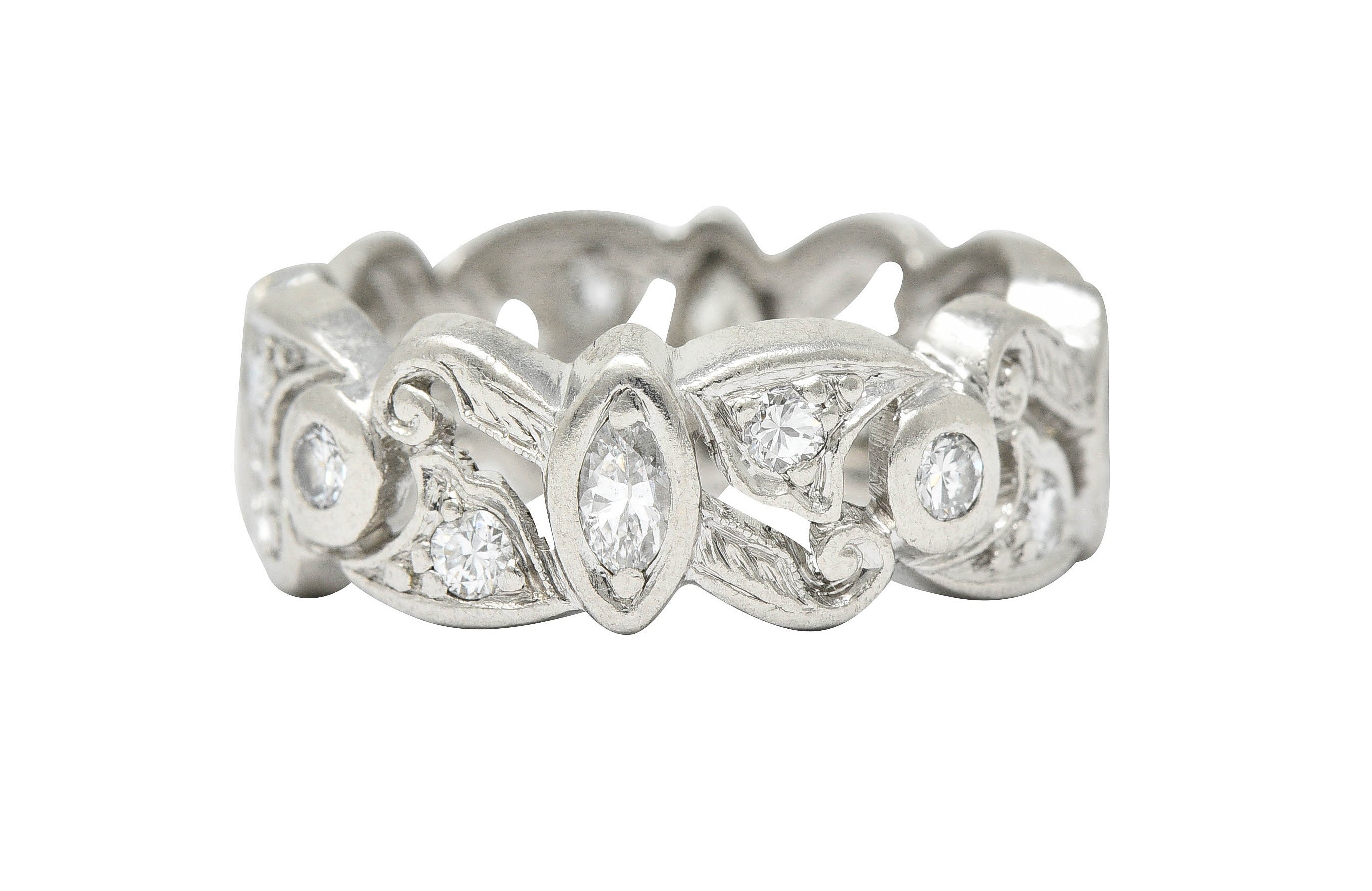 Vintage 0.65 CTW Diamond Platinum Scrolling Eternity Band RingRing - Wilson's Estate Jewelry