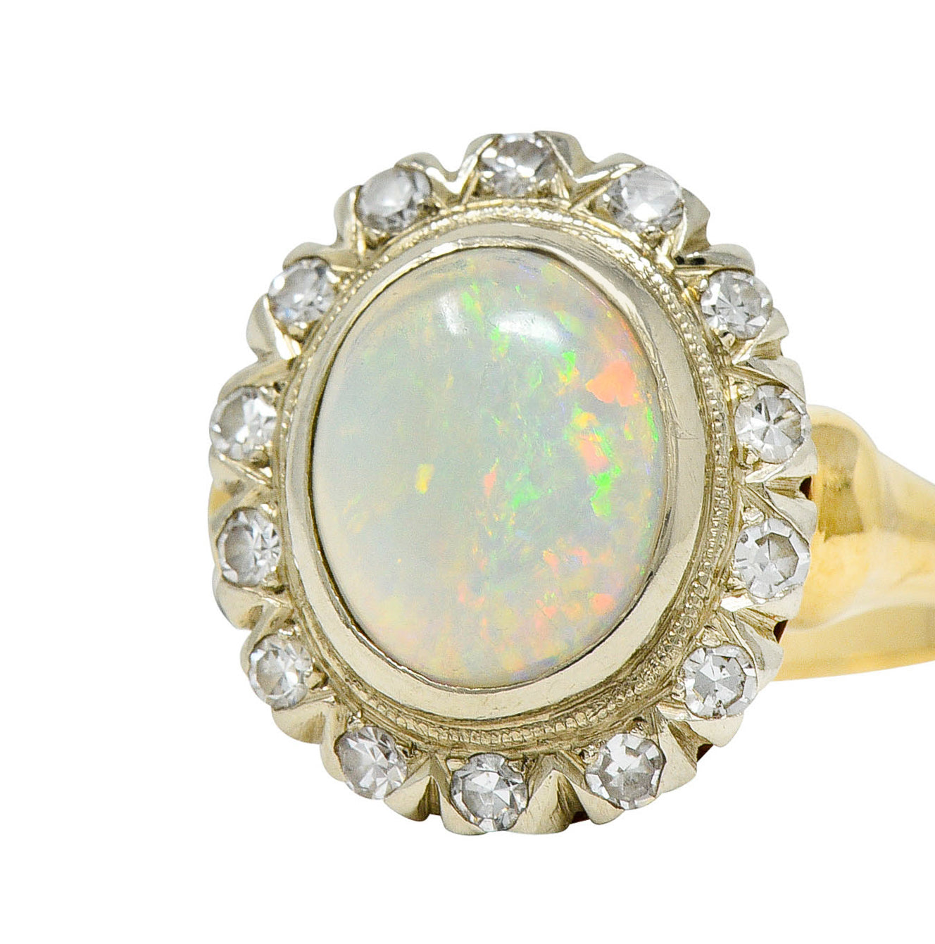 Art Deco Jelly Opal Diamond 14 Karat Two-Tone Gold Cluster RingRing - Wilson's Estate Jewelry