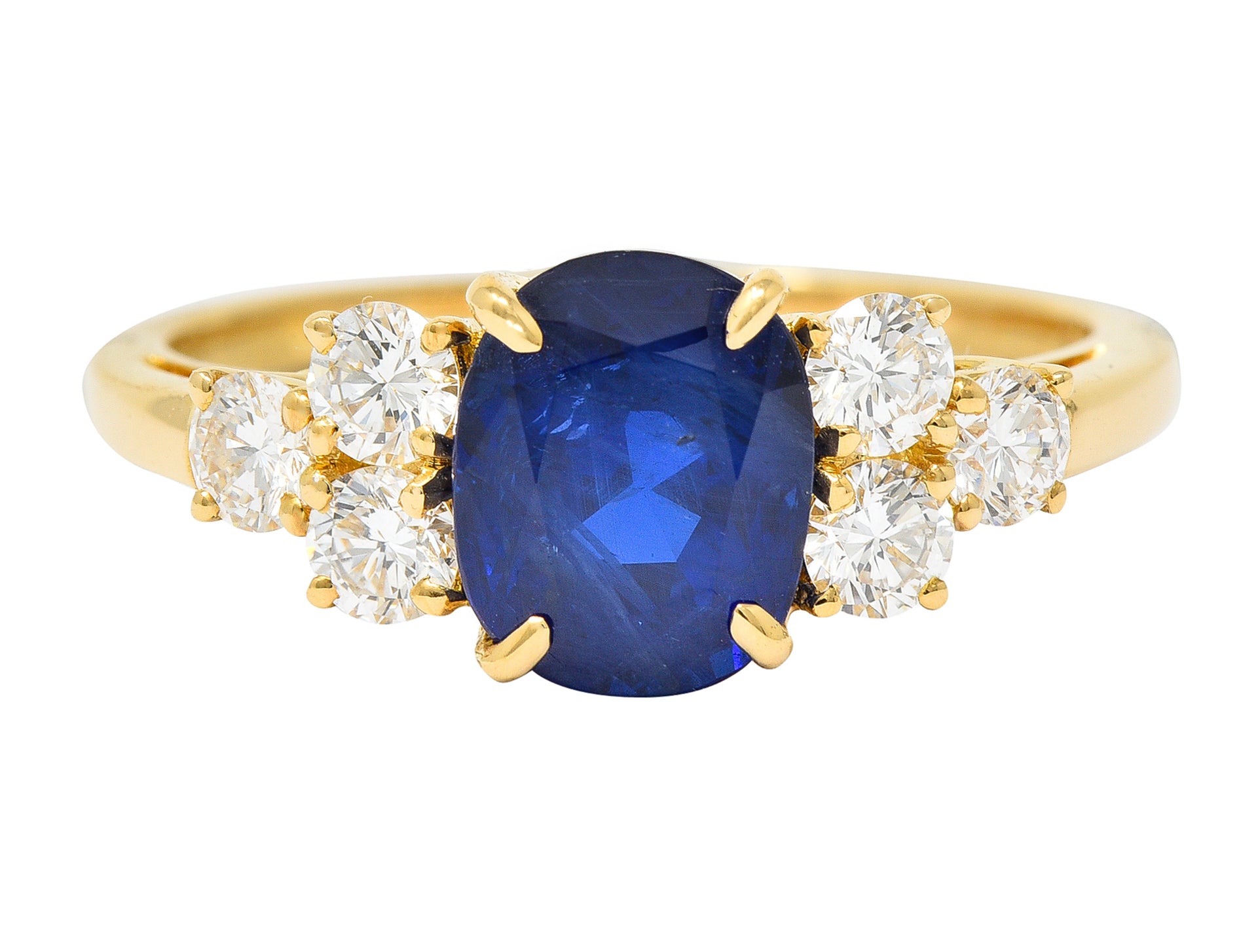 French Alexandre Reza 2.68 CTW No Heat Burma Sapphire Diamond 18 Karat Yellow Gold Ring AGL Wilson's Estate Jewelry