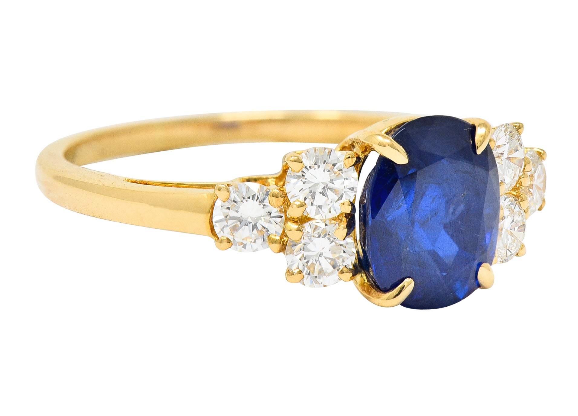 French Alexandre Reza 2.68 CTW No Heat Burma Sapphire Diamond 18 Karat Yellow Gold Ring AGL Wilson's Estate Jewelry