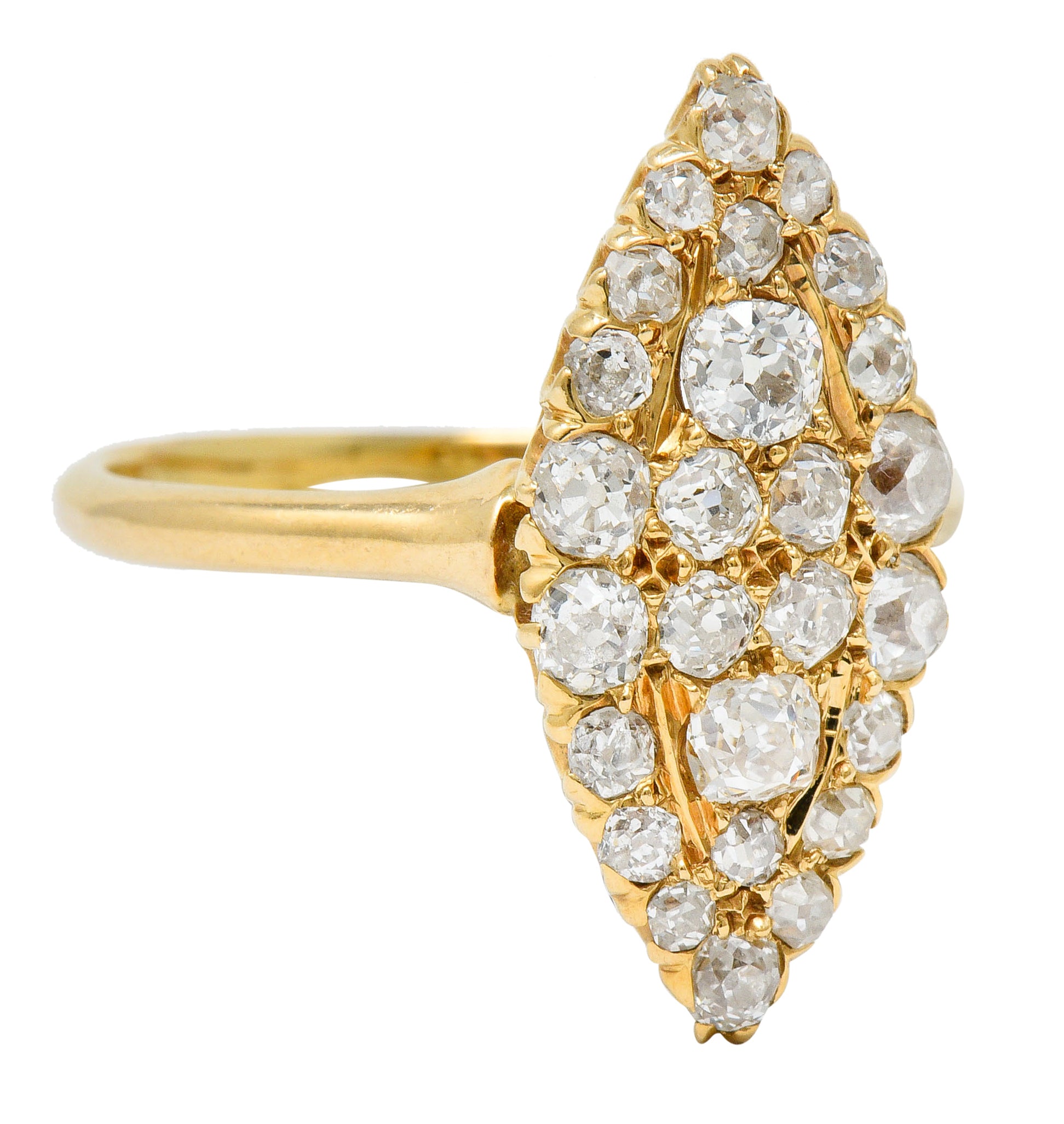 Late Victorian 2.40 CTW Diamond 14 Karat Gold Navette Cluster RingRing - Wilson's Estate Jewelry