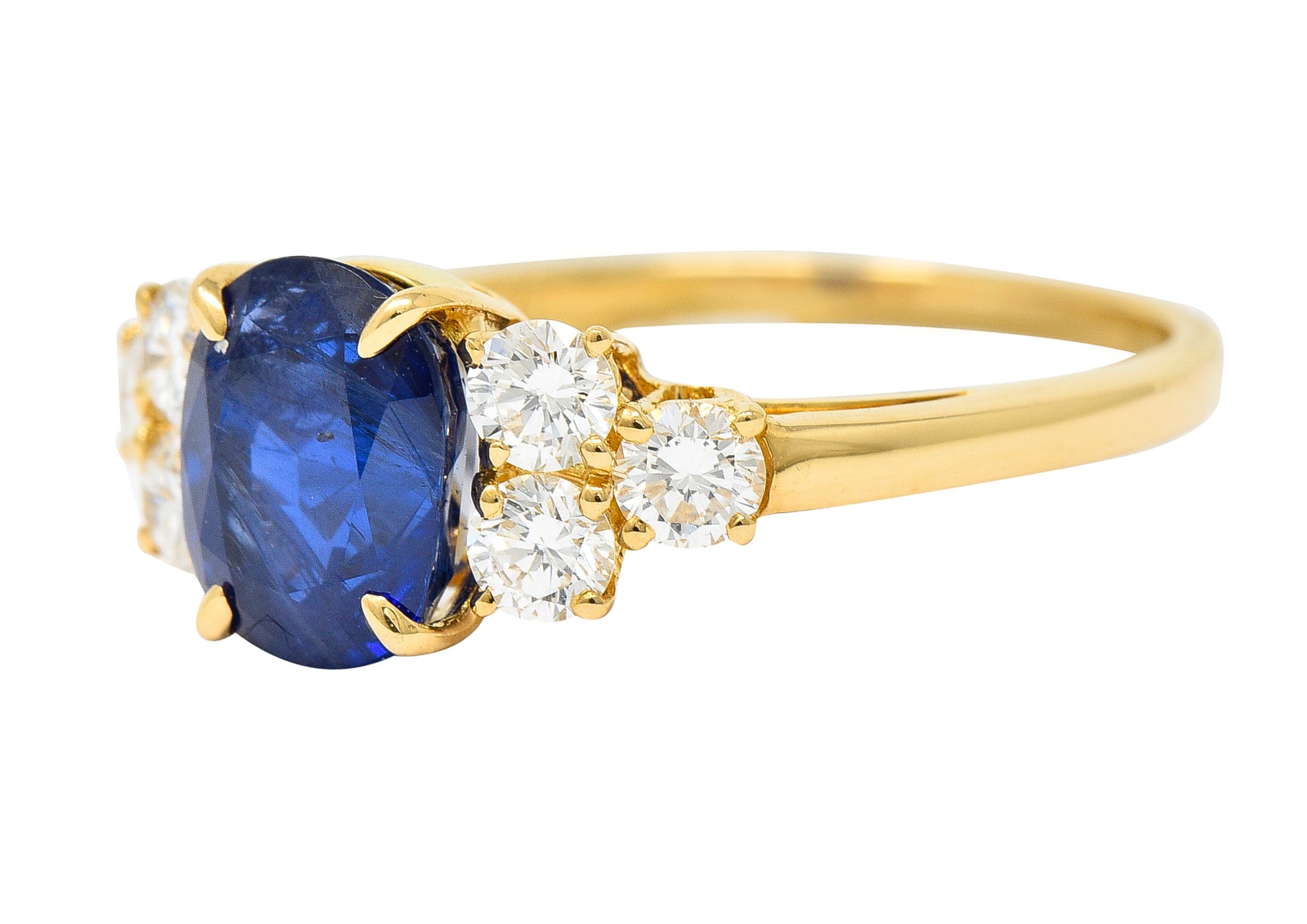 French Alexandre Reza 2.68 CTW No Heat Burma Sapphire Diamond 18 Karat Yellow Gold Ring AGL Wilson's Estate Jewelry