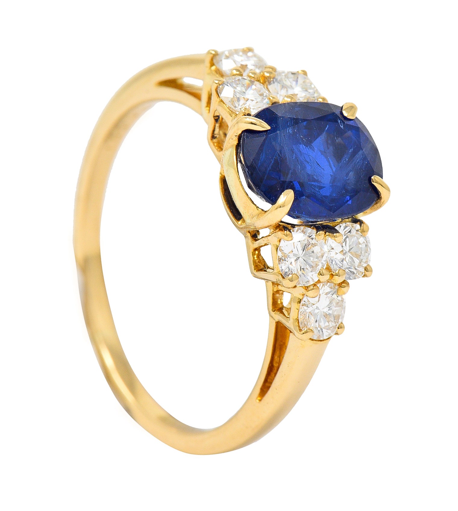 French Alexandre Reza 2.68 CTW No Heat Burma Sapphire Diamond 18 Karat Yellow Gold Ring AGL Wilson's Estate Jewelry