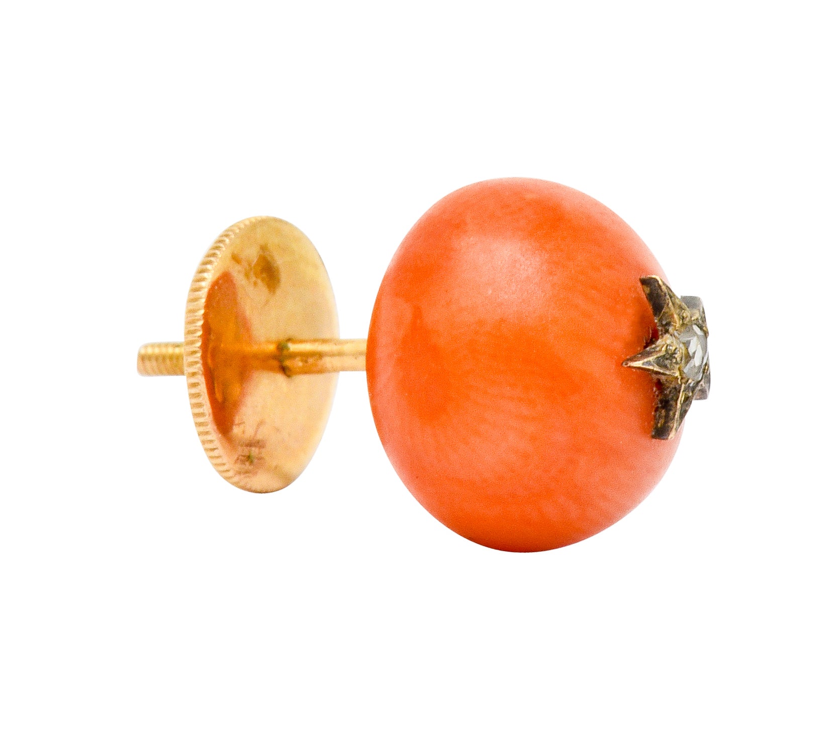 Victorian French Coral Rose Cut Diamond 18 Karat Gold Star Stud Earrings - Wilson's Estate Jewelry