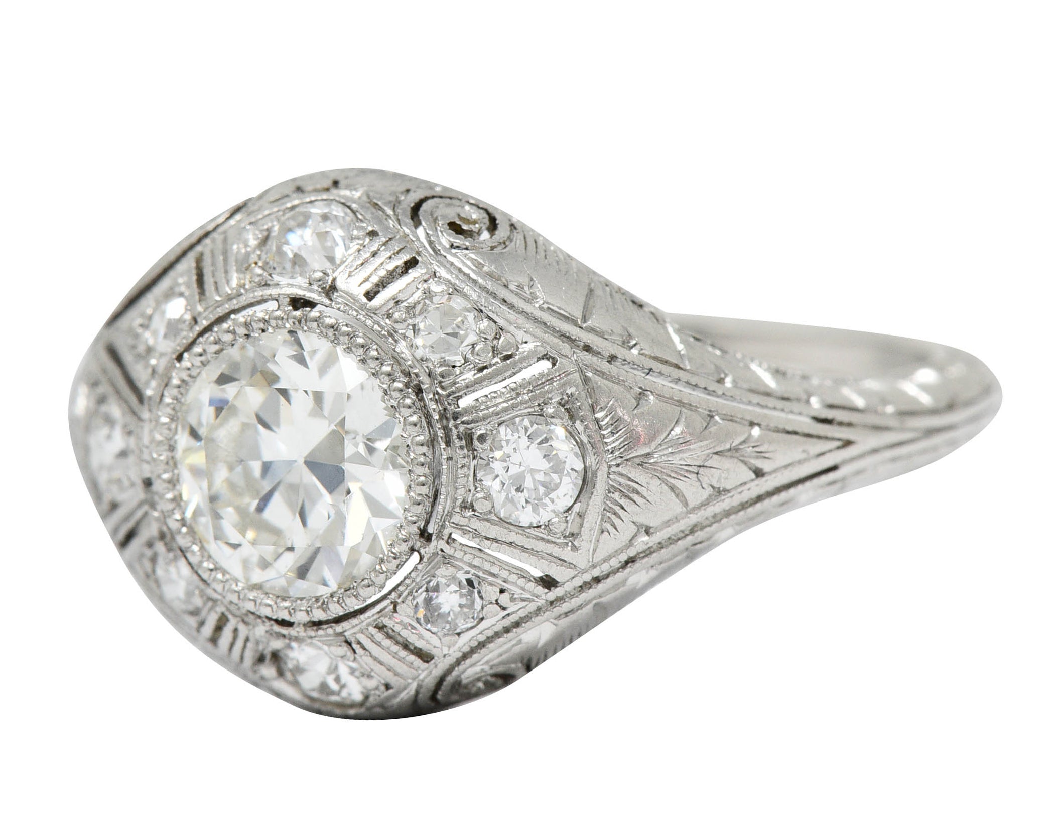 Early Art Deco 1.07 CTW Diamond Platinum Bombe Foliate Engagement RingRing - Wilson's Estate Jewelry