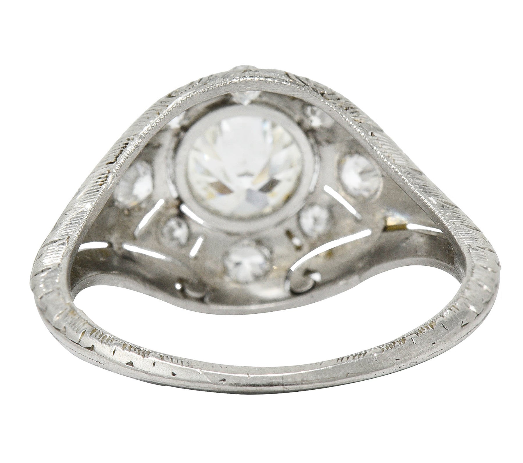 Early Art Deco 1.07 CTW Diamond Platinum Bombe Foliate Engagement RingRing - Wilson's Estate Jewelry