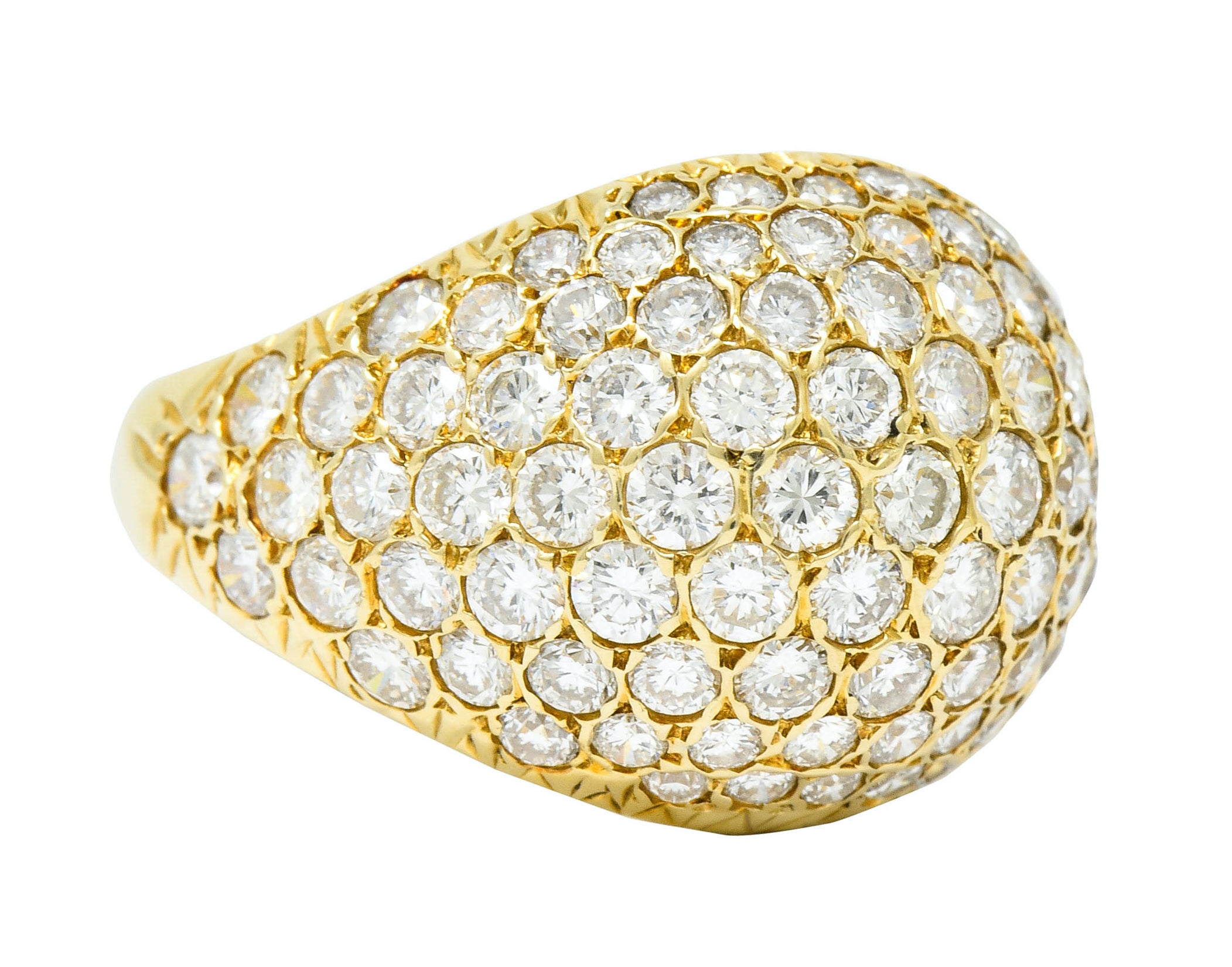 Vintage 3.75 CTW Pave Diamond 14 Karat Gold Bombay Band Ring - Wilson's Estate Jewelry