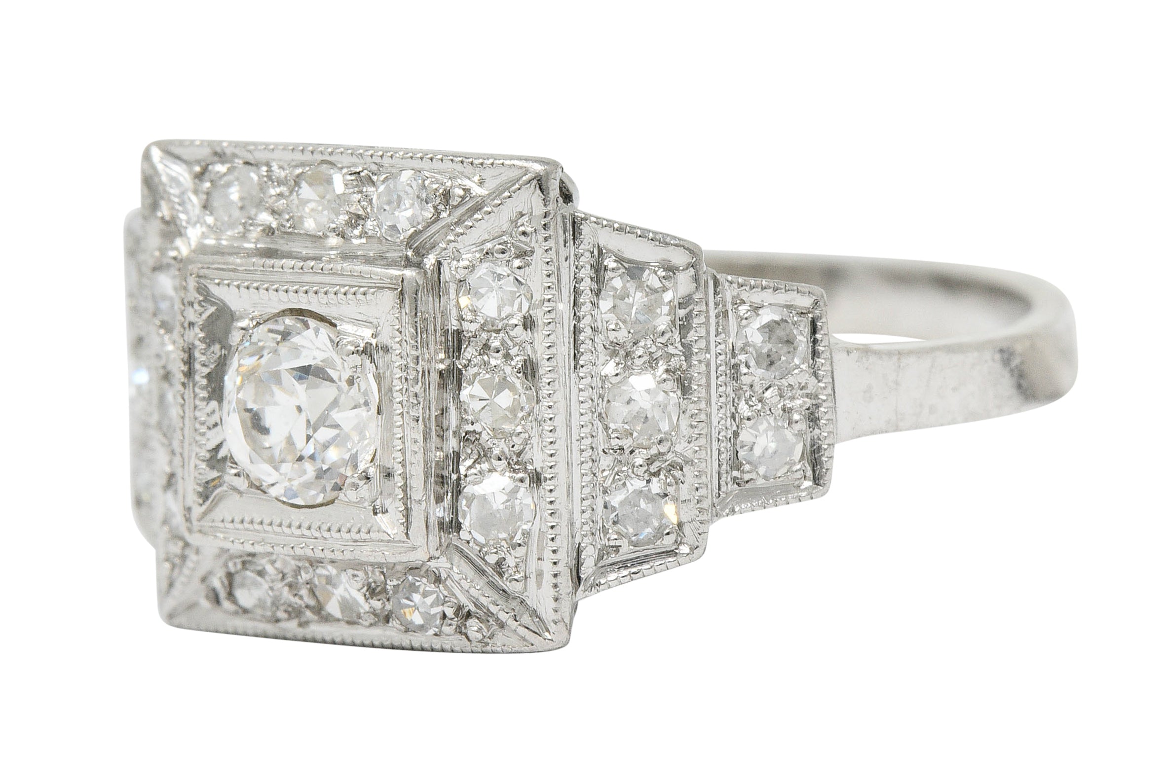 Art Deco 0.70 CTW Diamond Platinum Square Stepped Engagement RingRing - Wilson's Estate Jewelry