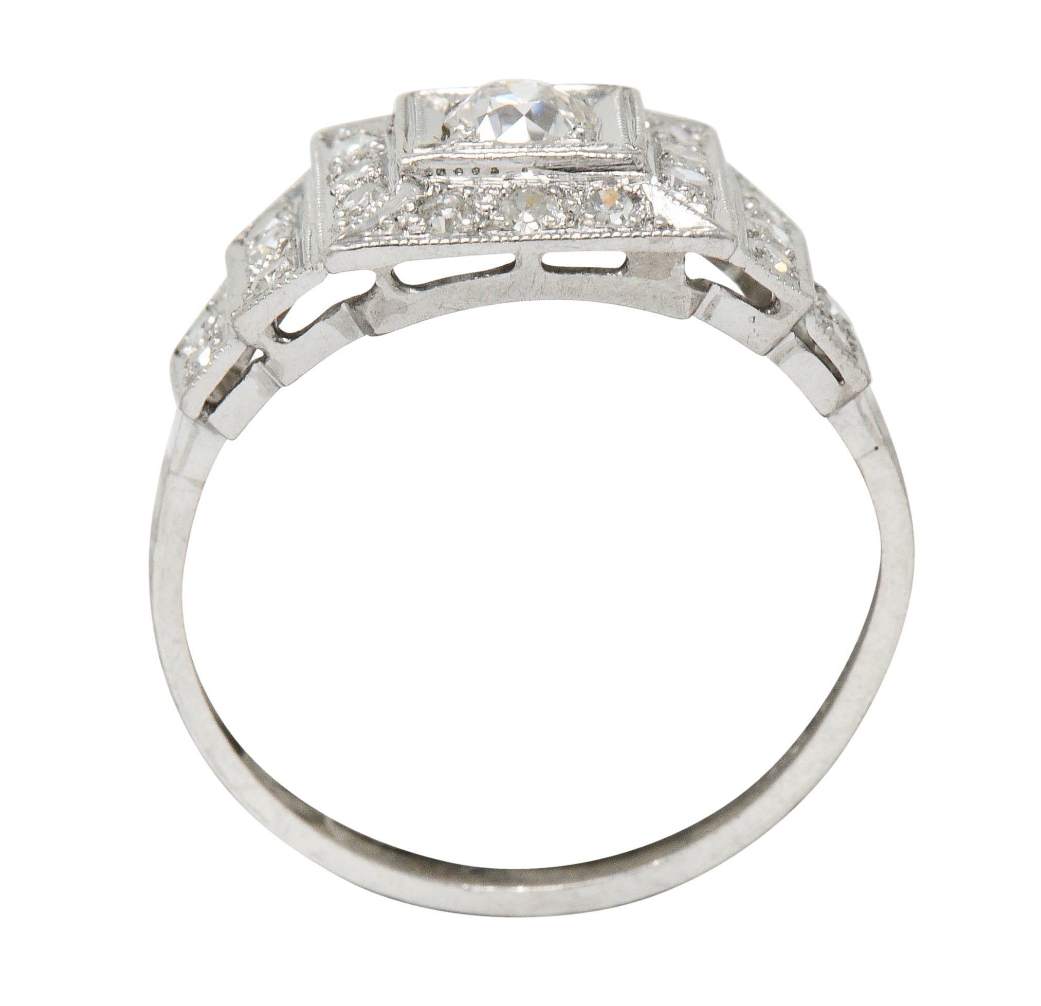 Art Deco 0.70 CTW Diamond Platinum Square Stepped Engagement RingRing - Wilson's Estate Jewelry