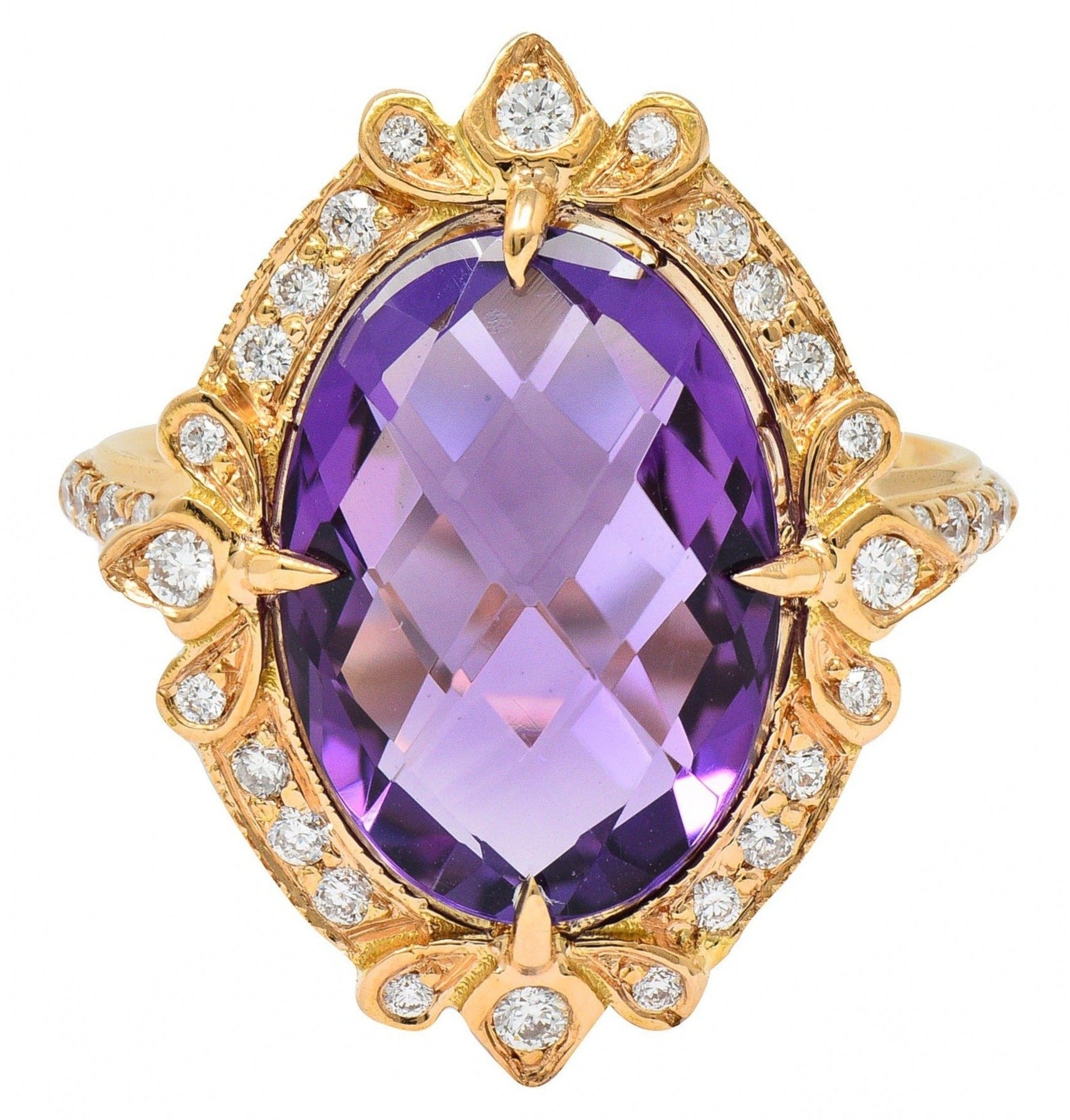 Romantic Amethyst Diamond 18 Karat Rose Gold Cocktail RingRing - Wilson's Estate Jewelry