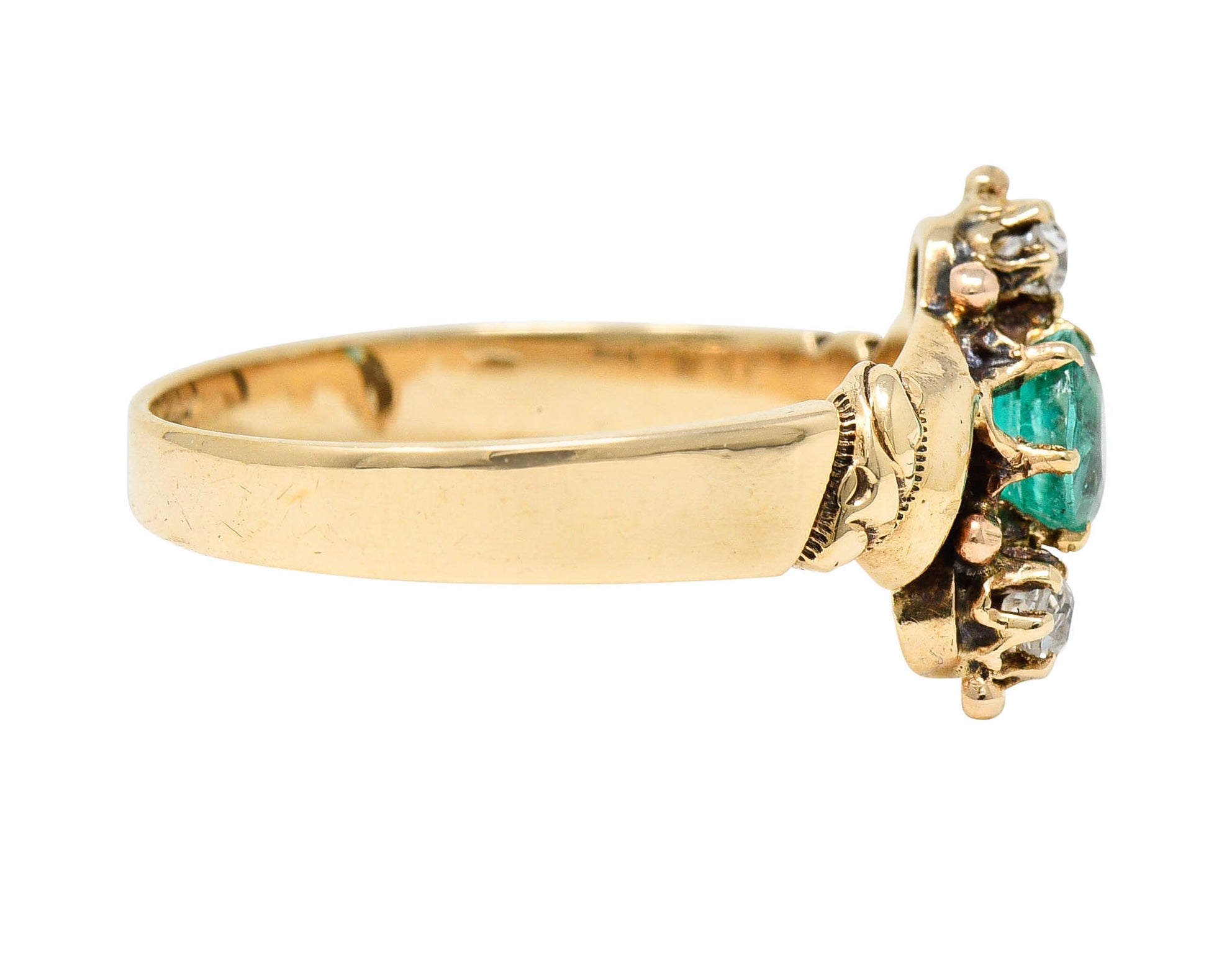 1890's Allsopp Bros. 0.55 CTW Emerald Diamond 14 Karat Gold Three Stone RingRing - Wilson's Estate Jewelry