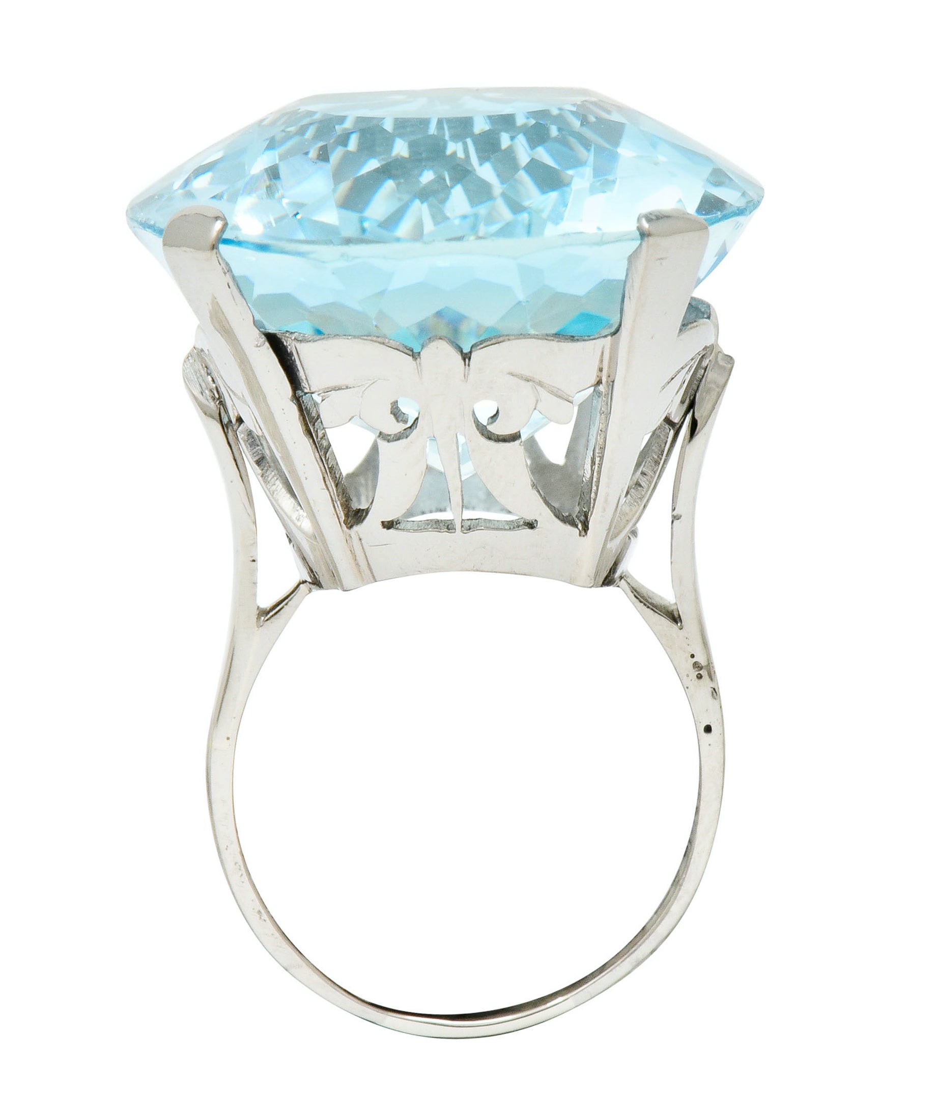 Vintage 39.48 CTW Aquamarine 18 Karat White Gold Statement Ring - Wilson's Estate Jewelry