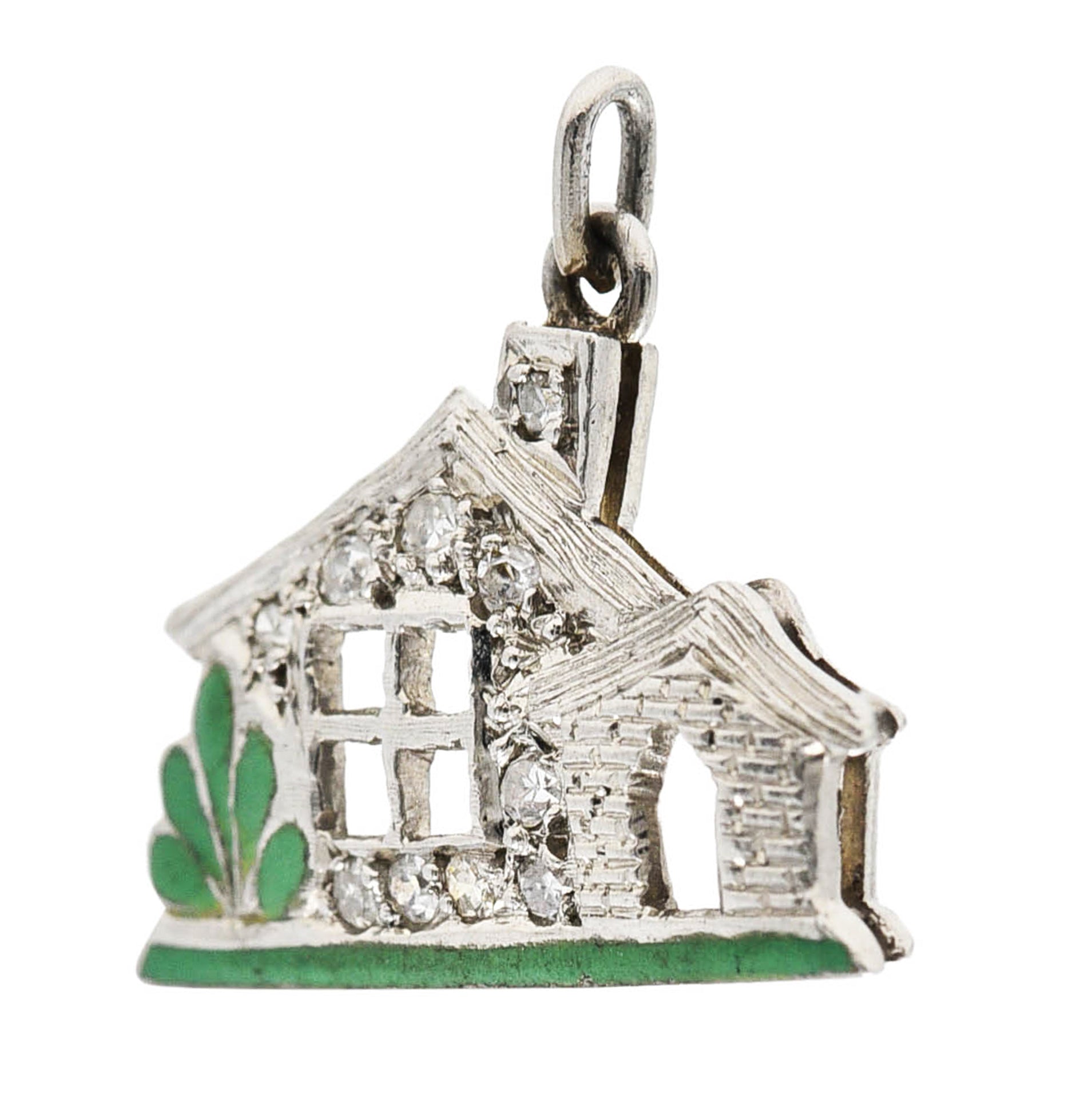 Art Deco Diamond Enamel Platinum Cottage House Vintage 1930's Charm Wilson's Estate Jewelry