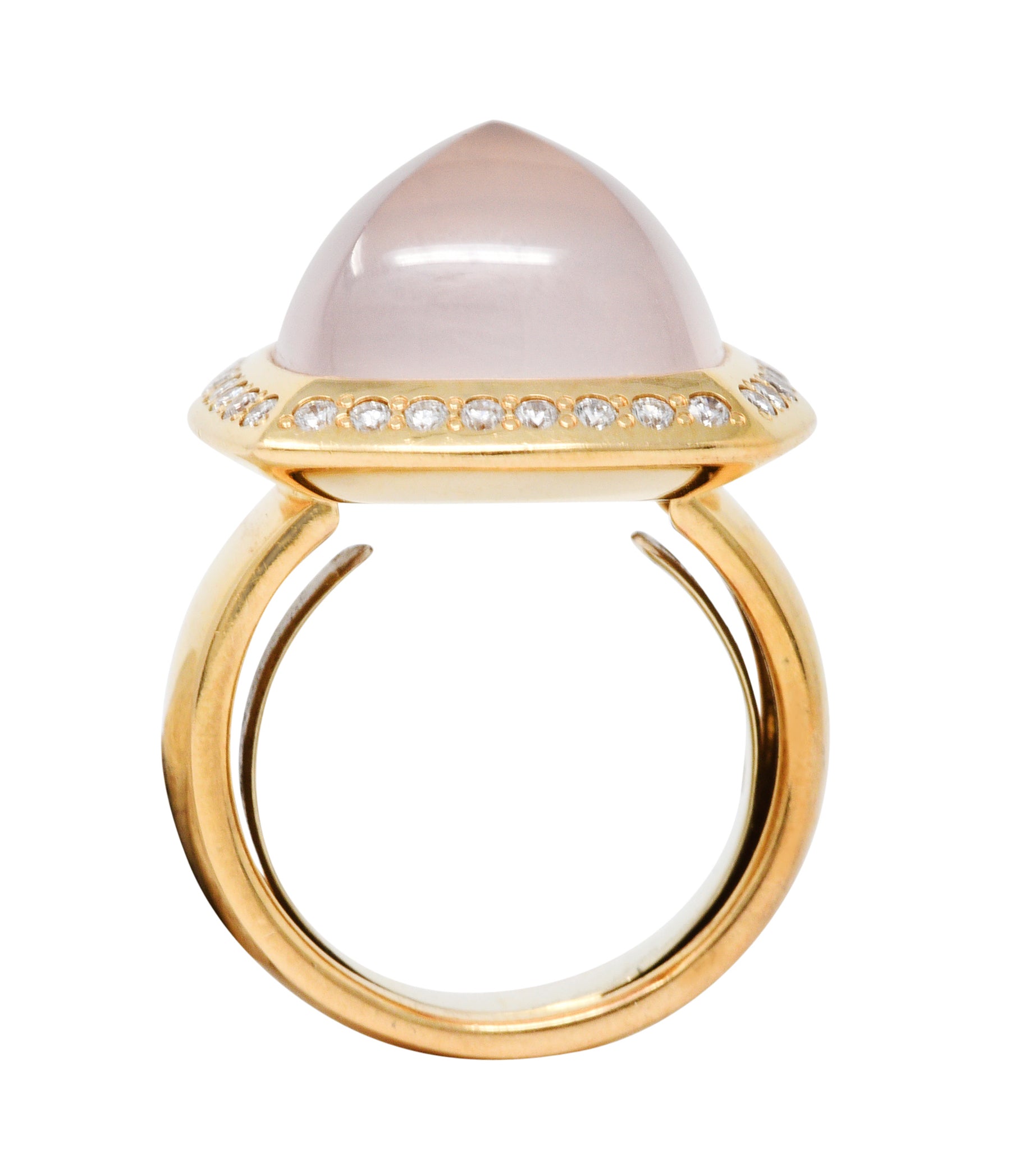 Valente Rose Quartz Diamond 18 Karat Gold Cabochon Gemstone RingRing - Wilson's Estate Jewelry