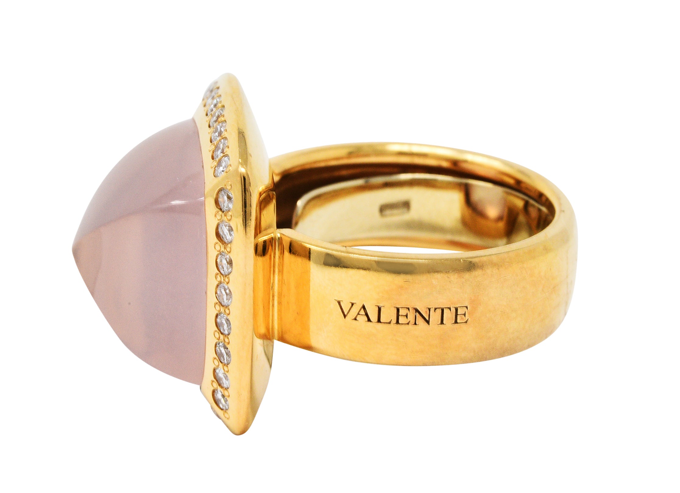 Valente Rose Quartz Diamond 18 Karat Gold Cabochon Gemstone RingRing - Wilson's Estate Jewelry