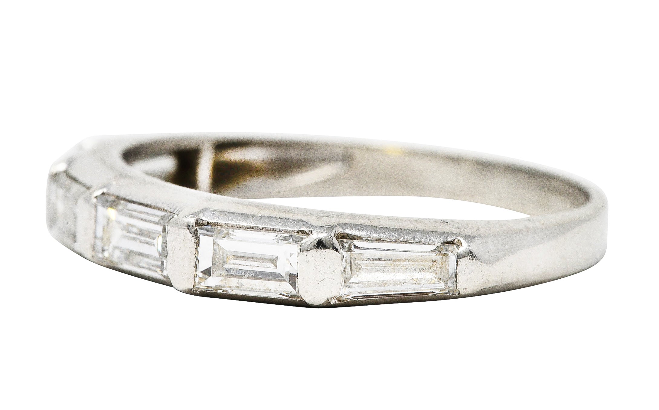 Mid-Century 1.00 CTW Baguette Diamond Platinum Wedding Band RingRing - Wilson's Estate Jewelry