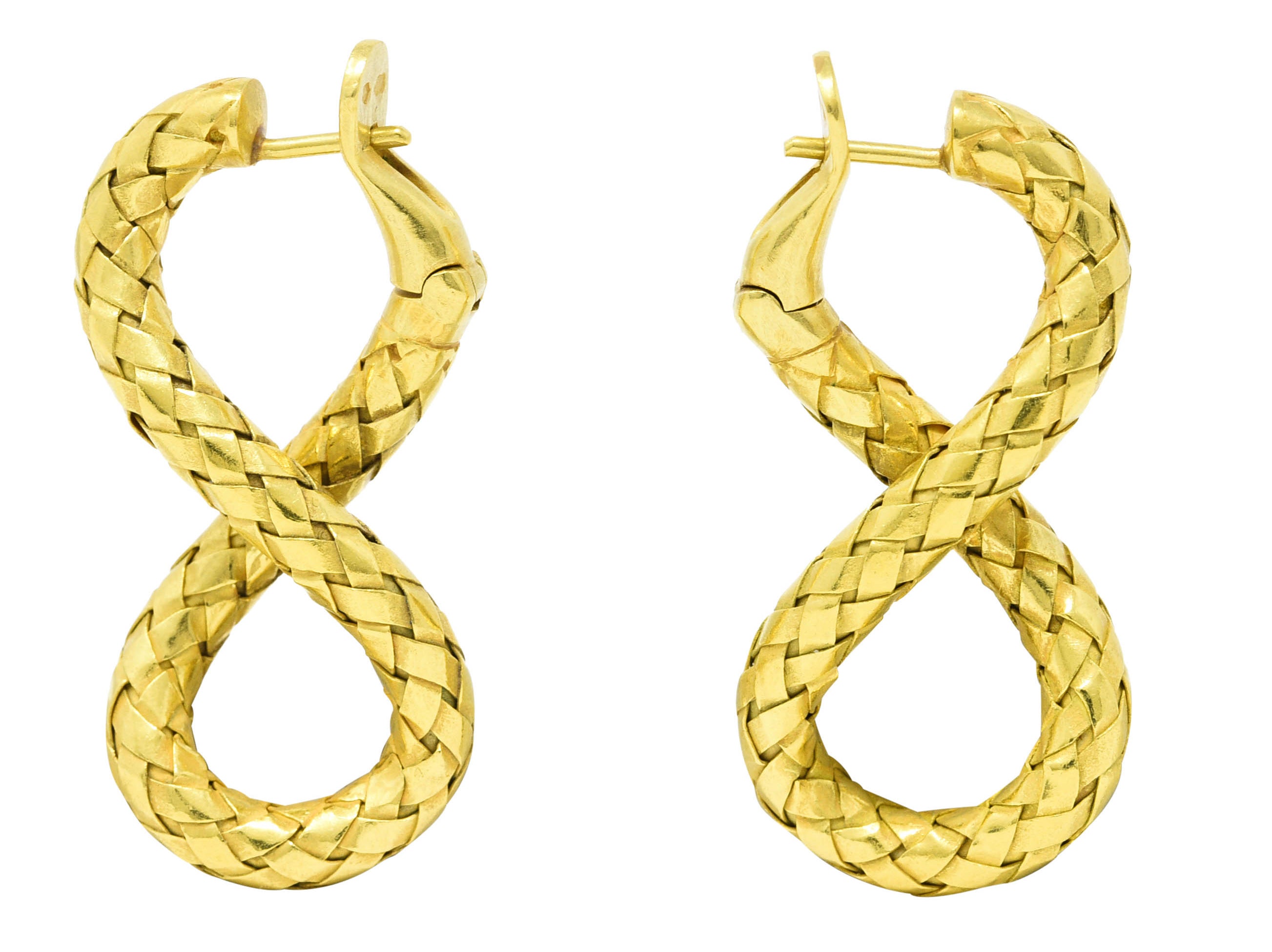 Bottega Veneta 1990's 18 Karat Yellow Gold Woven Twist Torcello Vintage Earrings Wilson's Estate Jewelry