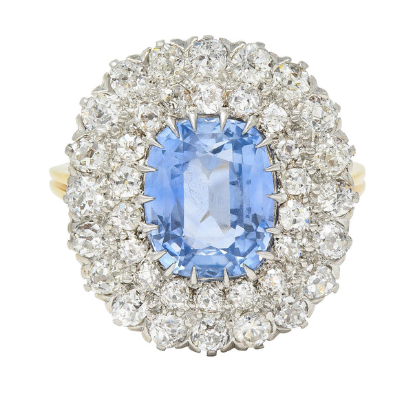 Edwardian 5.79 CTW No Heat Ceylon Sapphire Diamond Platinum 14 Karat Halo Ring