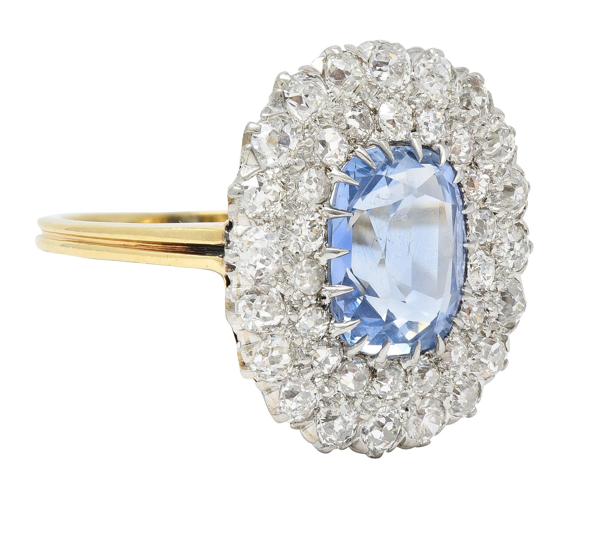 Edwardian 5.79 CTW No Heat Ceylon Sapphire Diamond Platinum 14 Karat Halo Ring