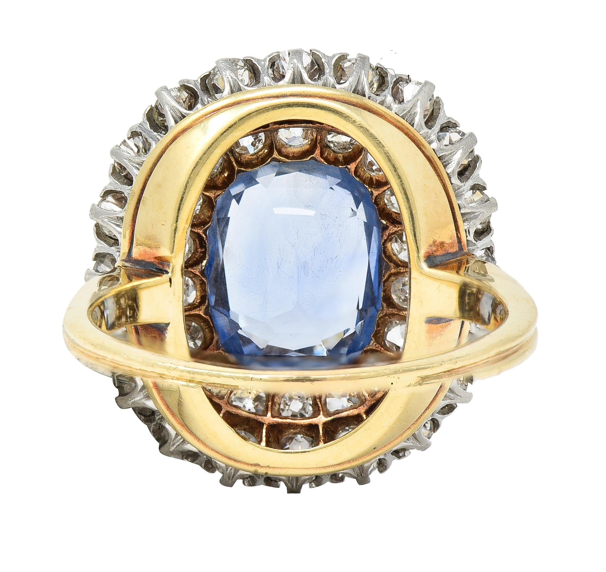 Edwardian 5.79 CTW No Heat Ceylon Sapphire Diamond Platinum 14 Karat Halo Ring