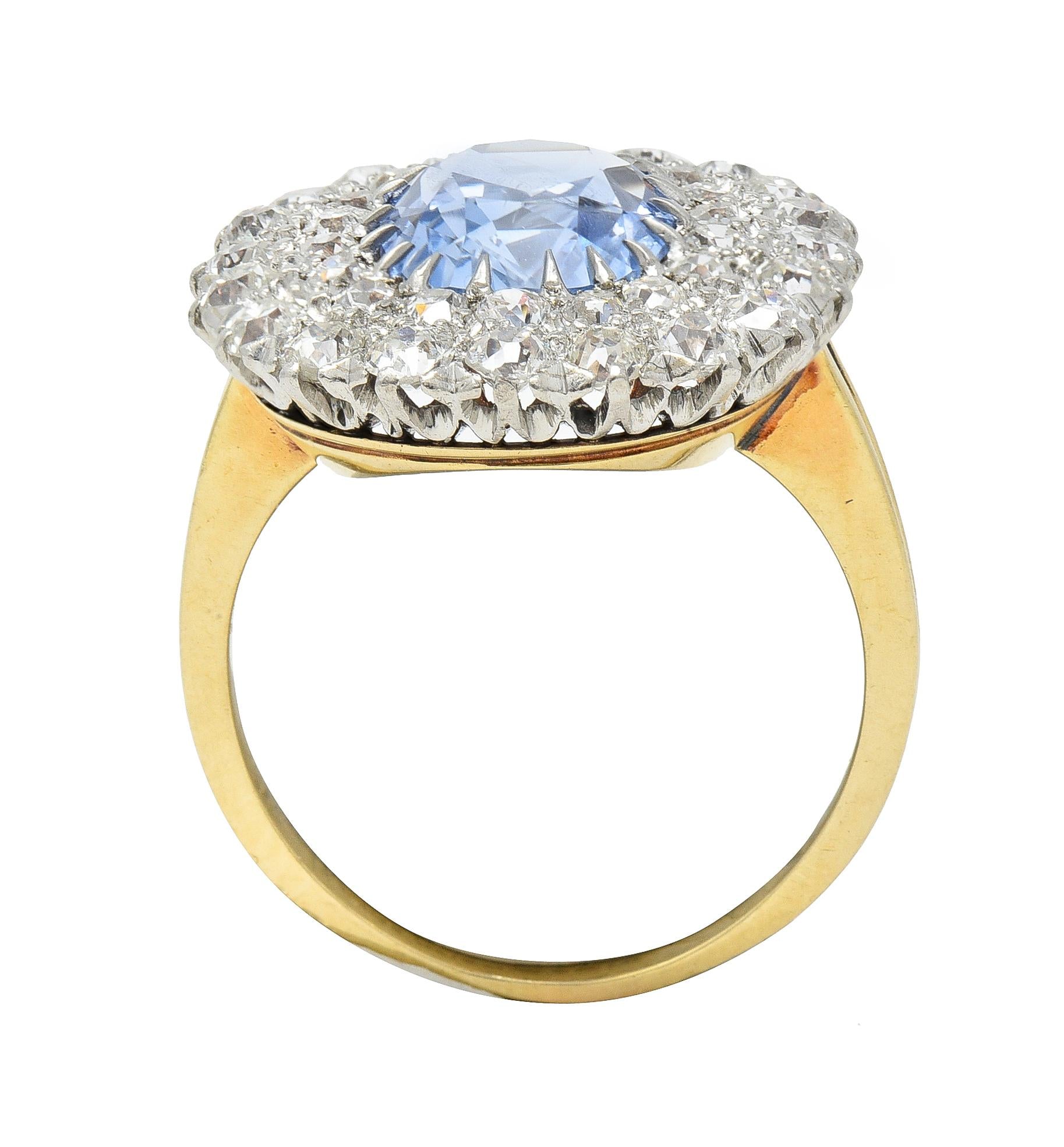 Edwardian 5.79 CTW No Heat Ceylon Sapphire Diamond Platinum 14 Karat Halo Ring