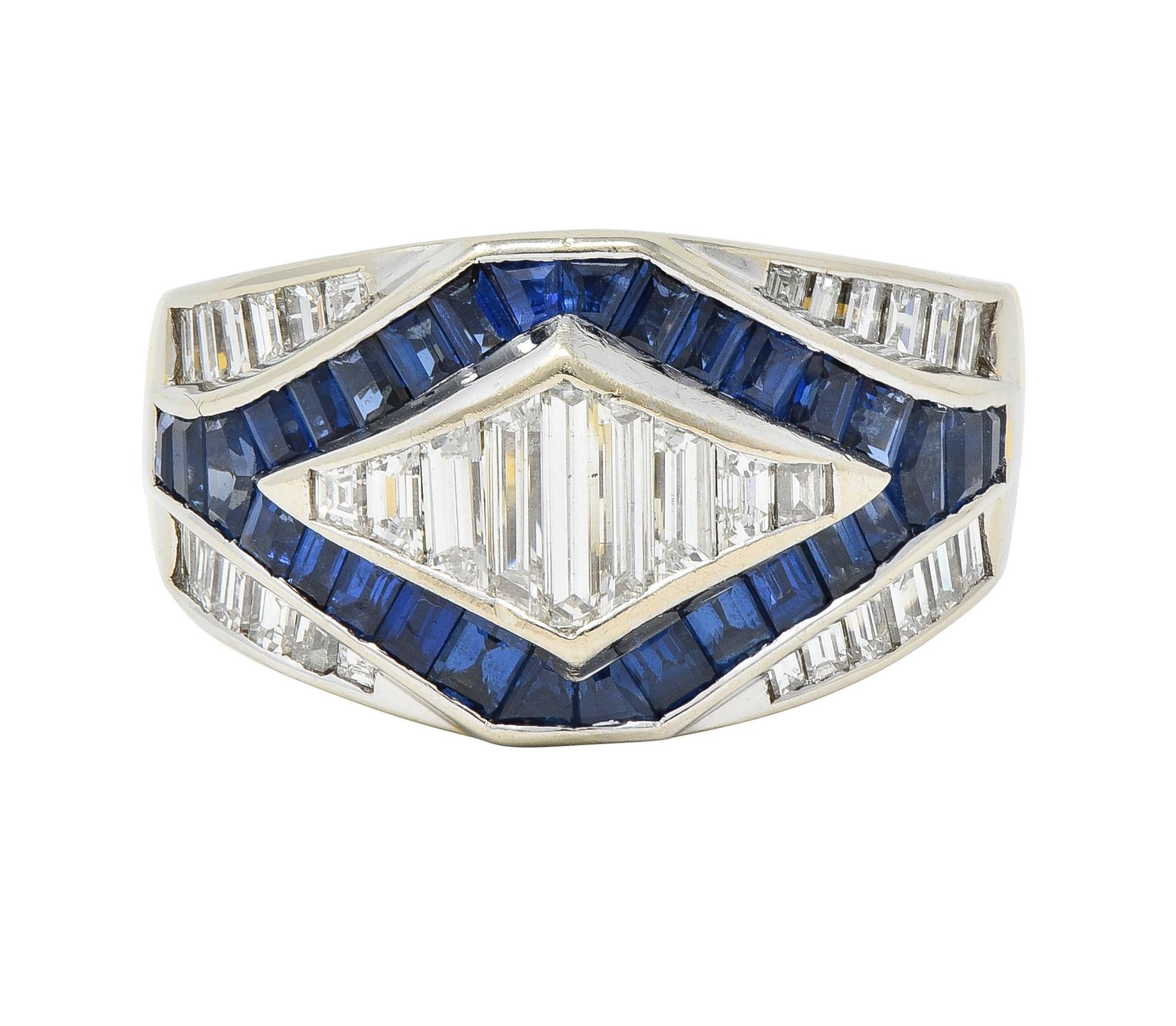 1990's 3.86 CTW Sapphire Diamond 18 Karat Two-Tone Gold Channel Band Ring