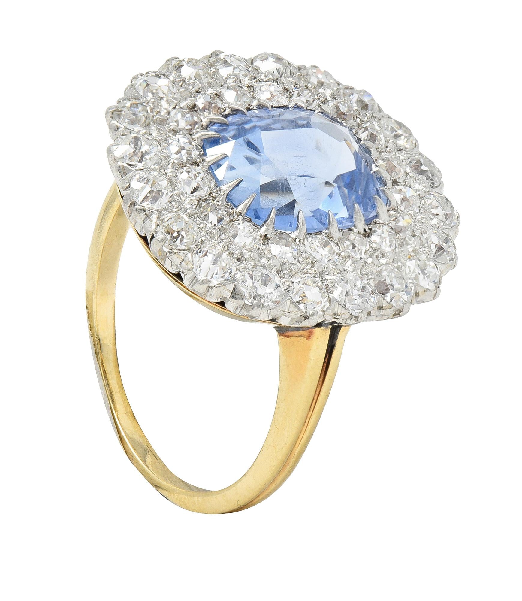 Edwardian 5.79 CTW No Heat Ceylon Sapphire Diamond Platinum 14 Karat Halo Ring