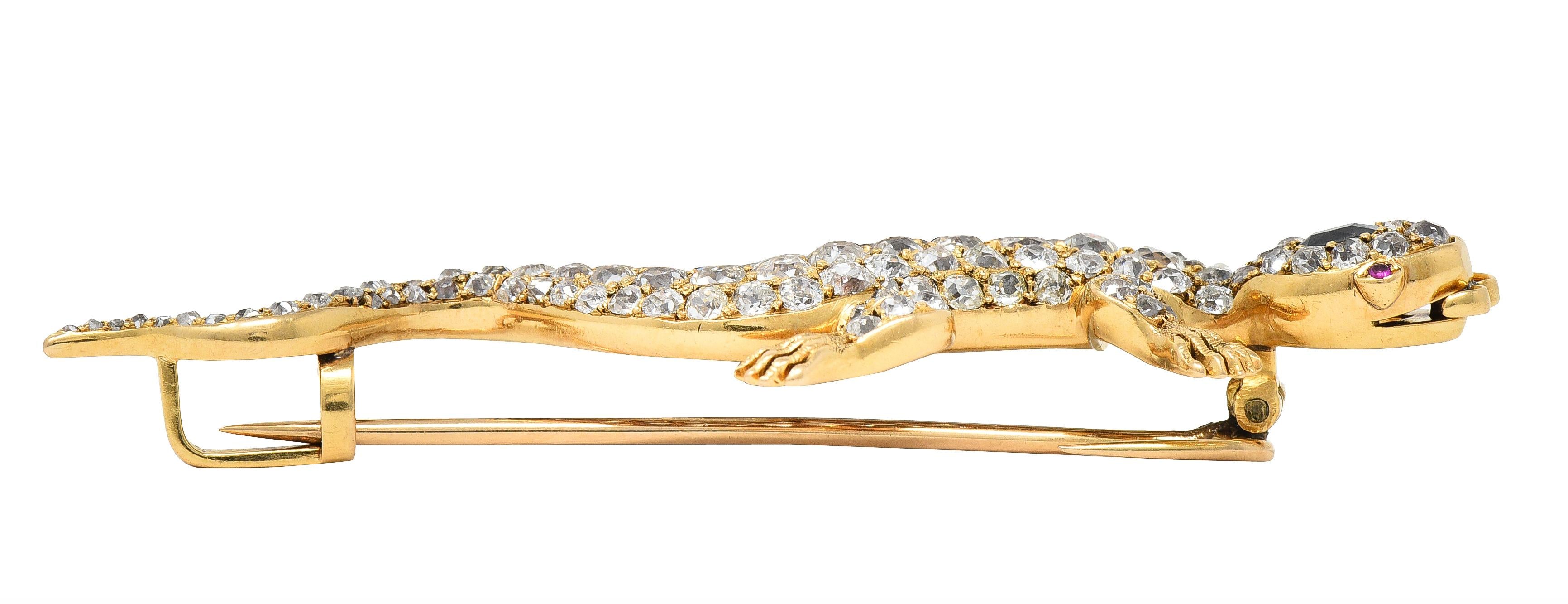 Victorian Sapphire Diamond Ruby 18 Karat Gold Antique Salamander Brooch