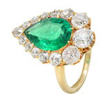 Late Victorian 5.34 CTW Pear Colombian Emerald Diamond 18 Karat Gold Ring AGL