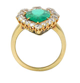 Late Victorian 5.34 CTW Pear Colombian Emerald Diamond 18 Karat Gold Ring AGL