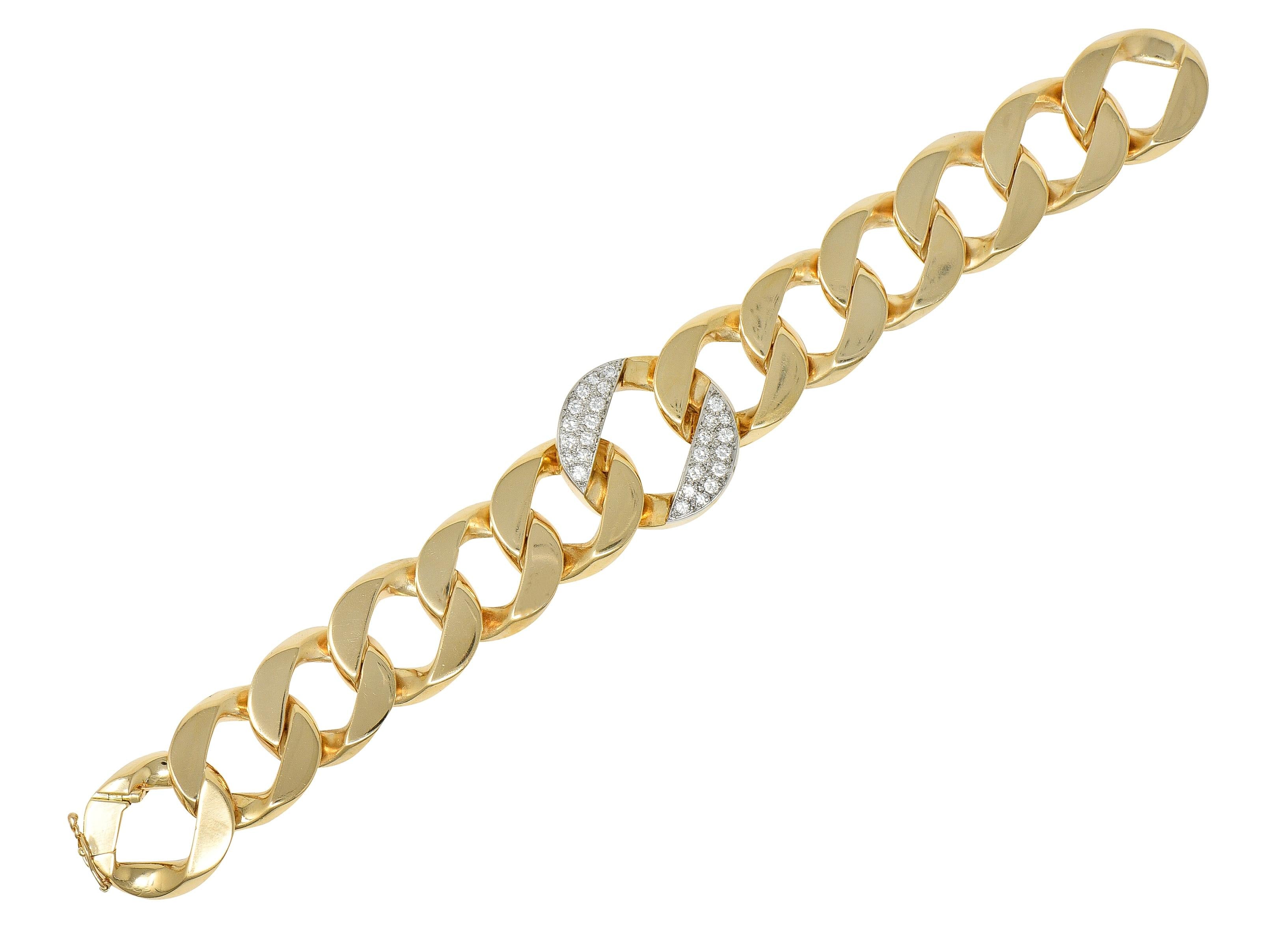 Cartier 1960's Diamond Platinum 14 Karat Yellow Gold Curb Link Bracelet