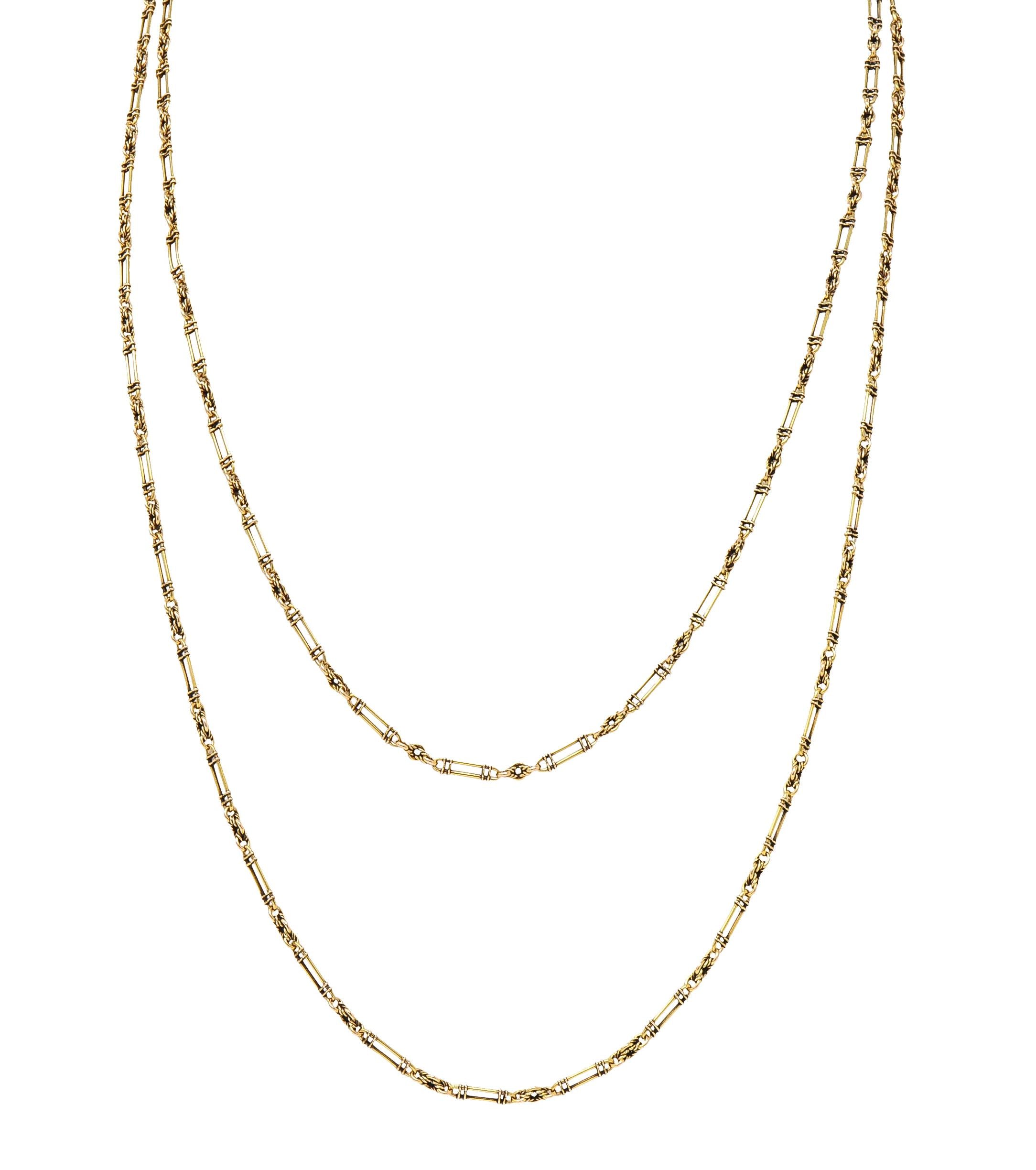 Victorian 15 Karat Yellow Gold Elongated Oval Link Antique Chain Necklace